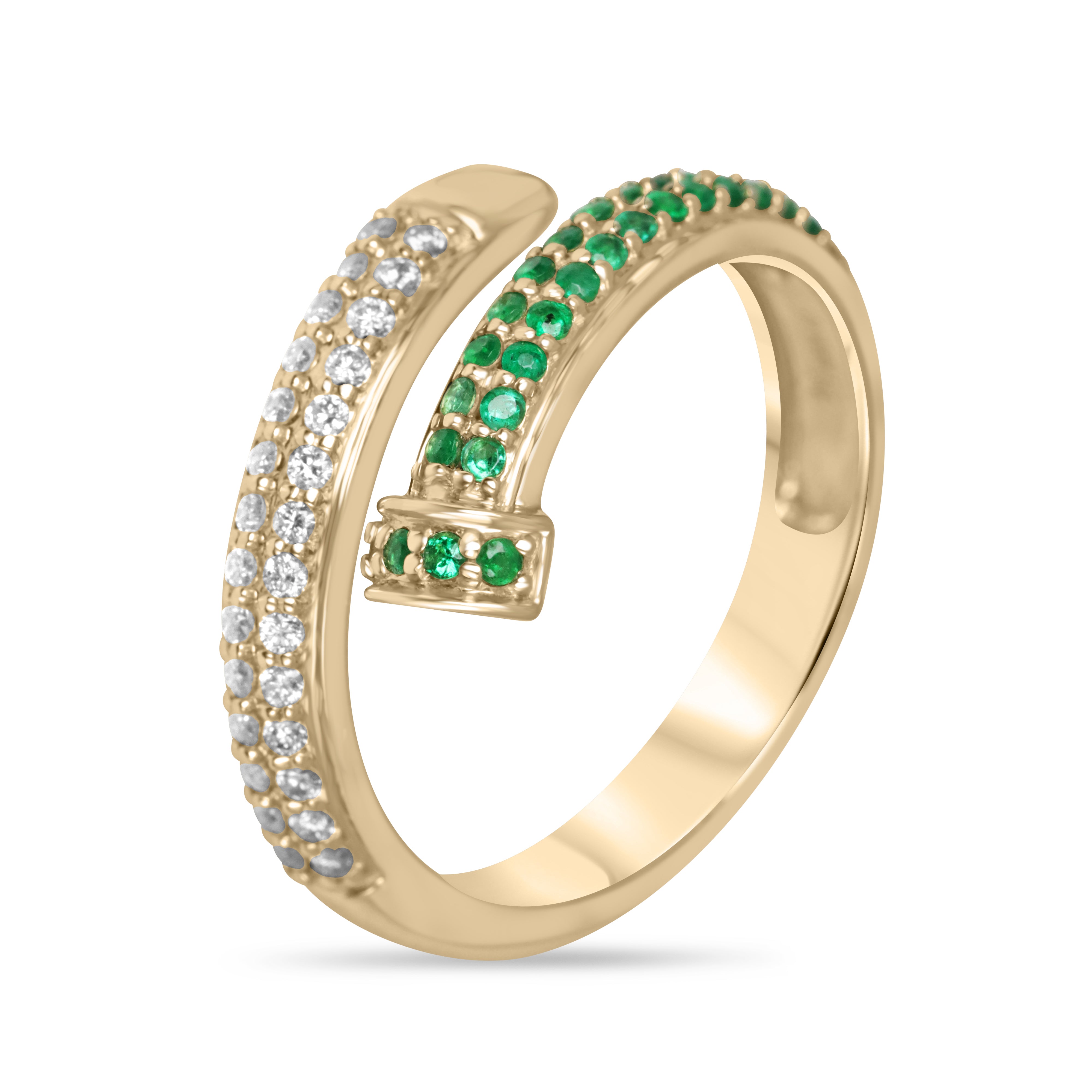 Anello a chiodo con smeraldo naturale e diamanti, 0,45 carati, oro 14 carati, misura 7