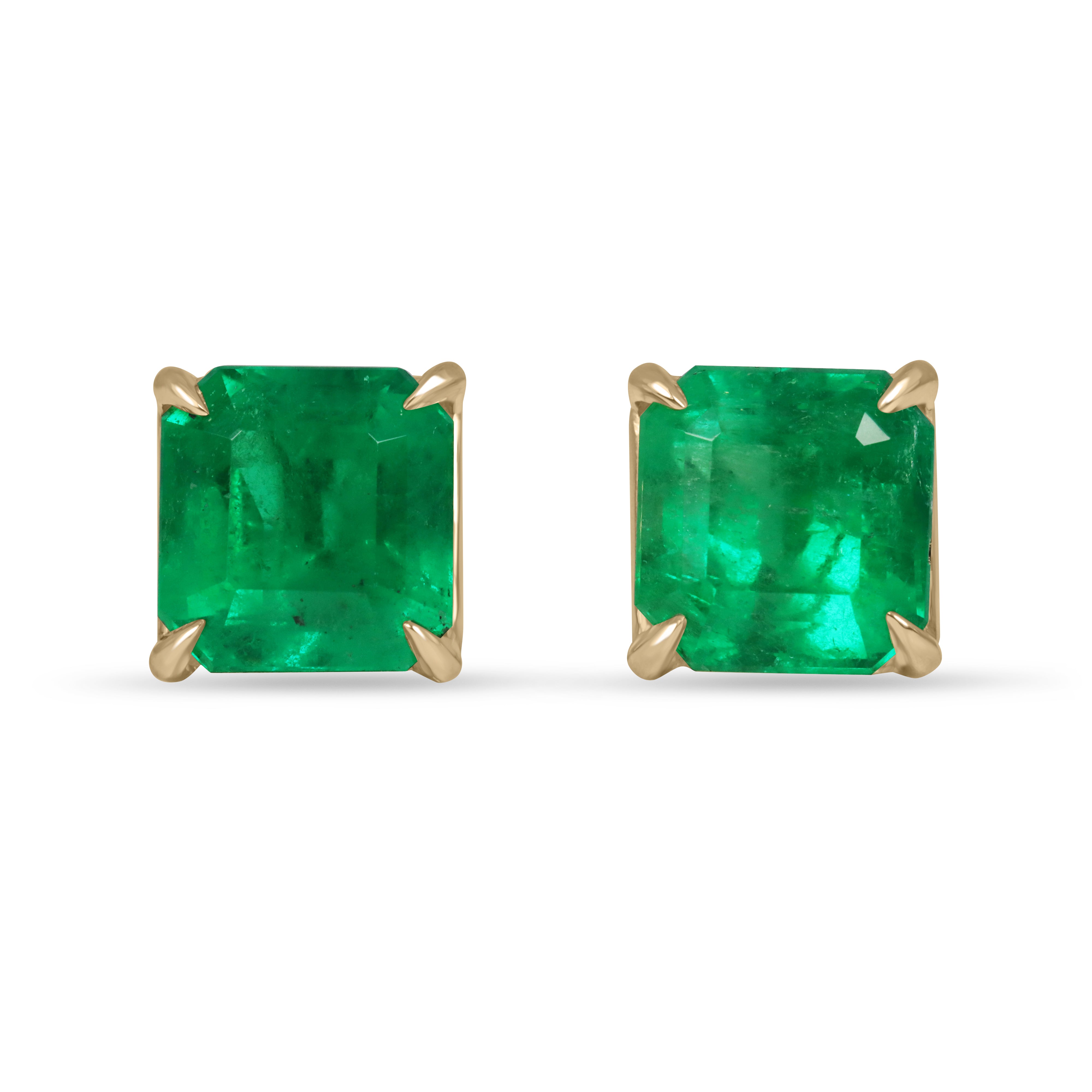 5.39tcw Fine Muzo Green Asscher Cut Colombian Emerald Studs 18K