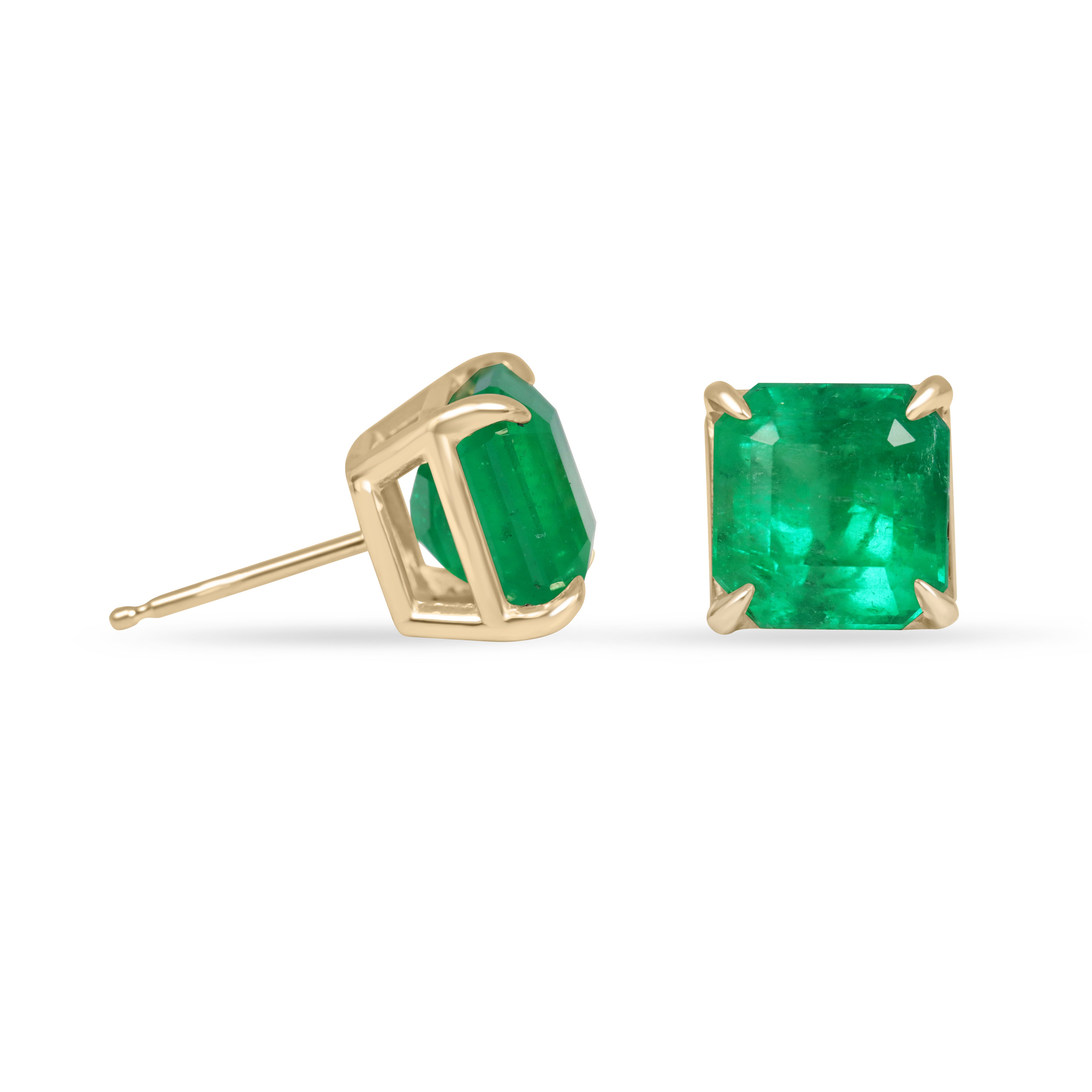 5.39tcw Fine Muzo Green Asscher Cut Colombian Emerald Studs 18K
