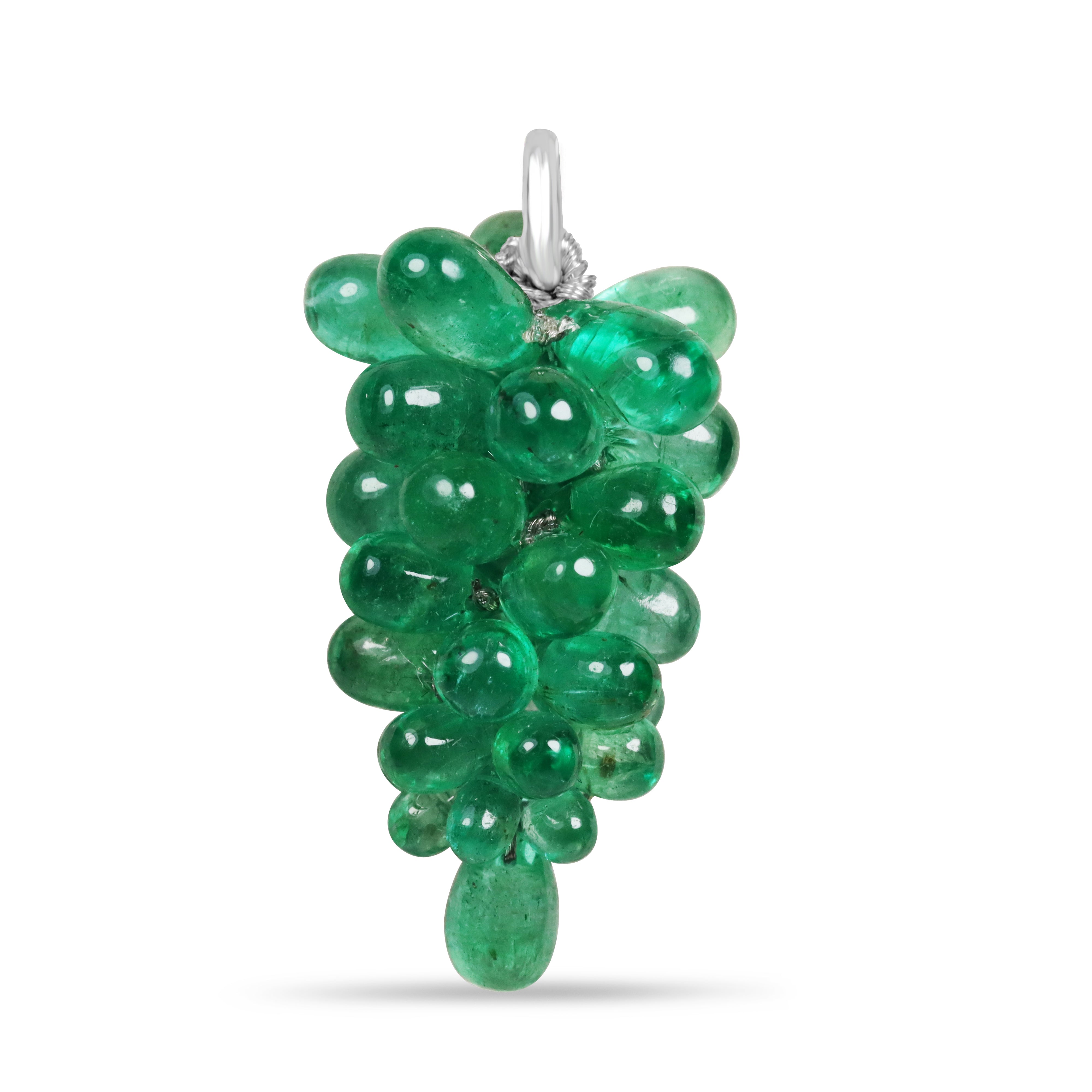 標本 French Guiana Esmeraldas coerulea 13mm 13tcw Emerald Grape Bunch 14K White Gold Necklace