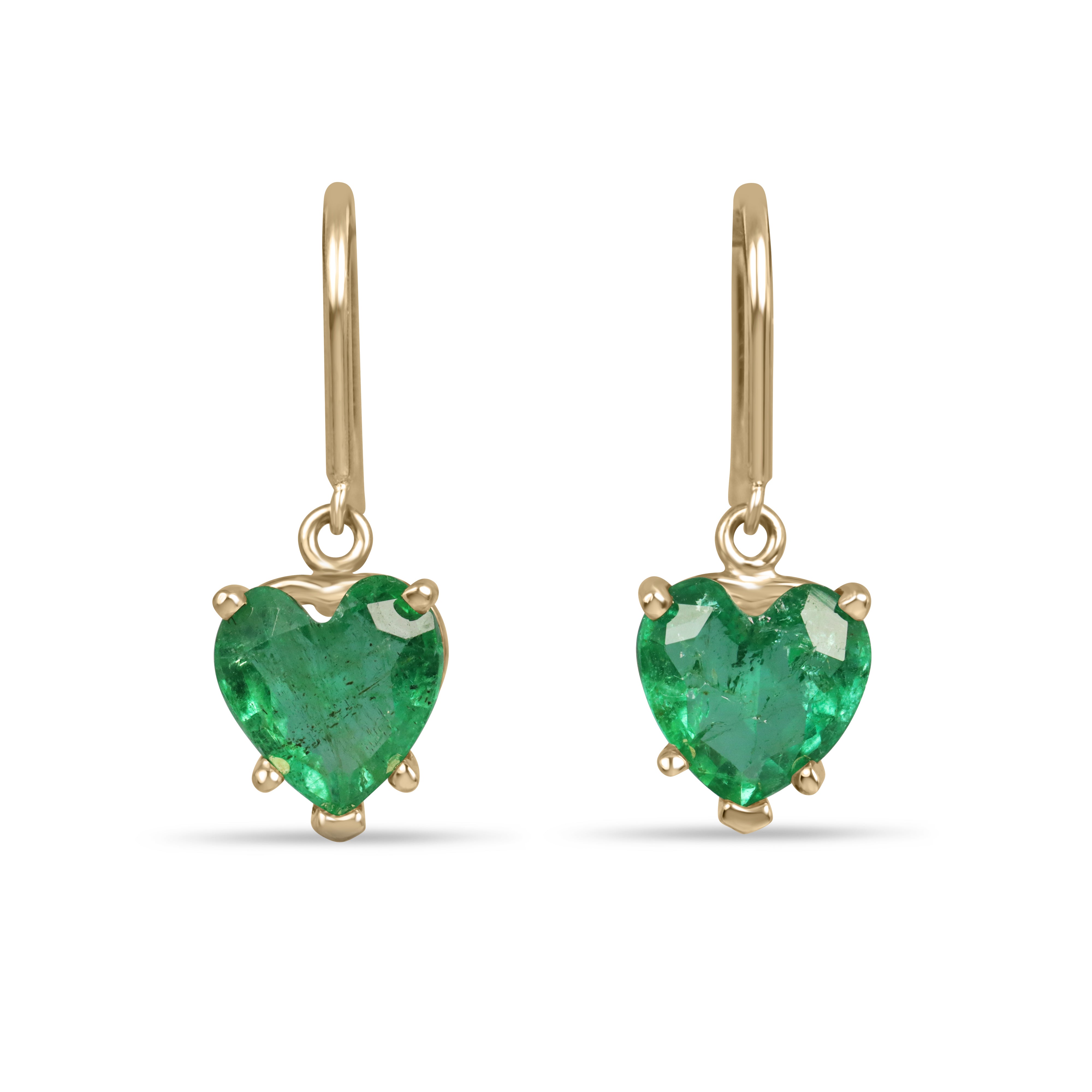 3,43 Karat natürliche Smaragd-Ohrringe mit Herzform und französischem Verschluss, 18 Karat