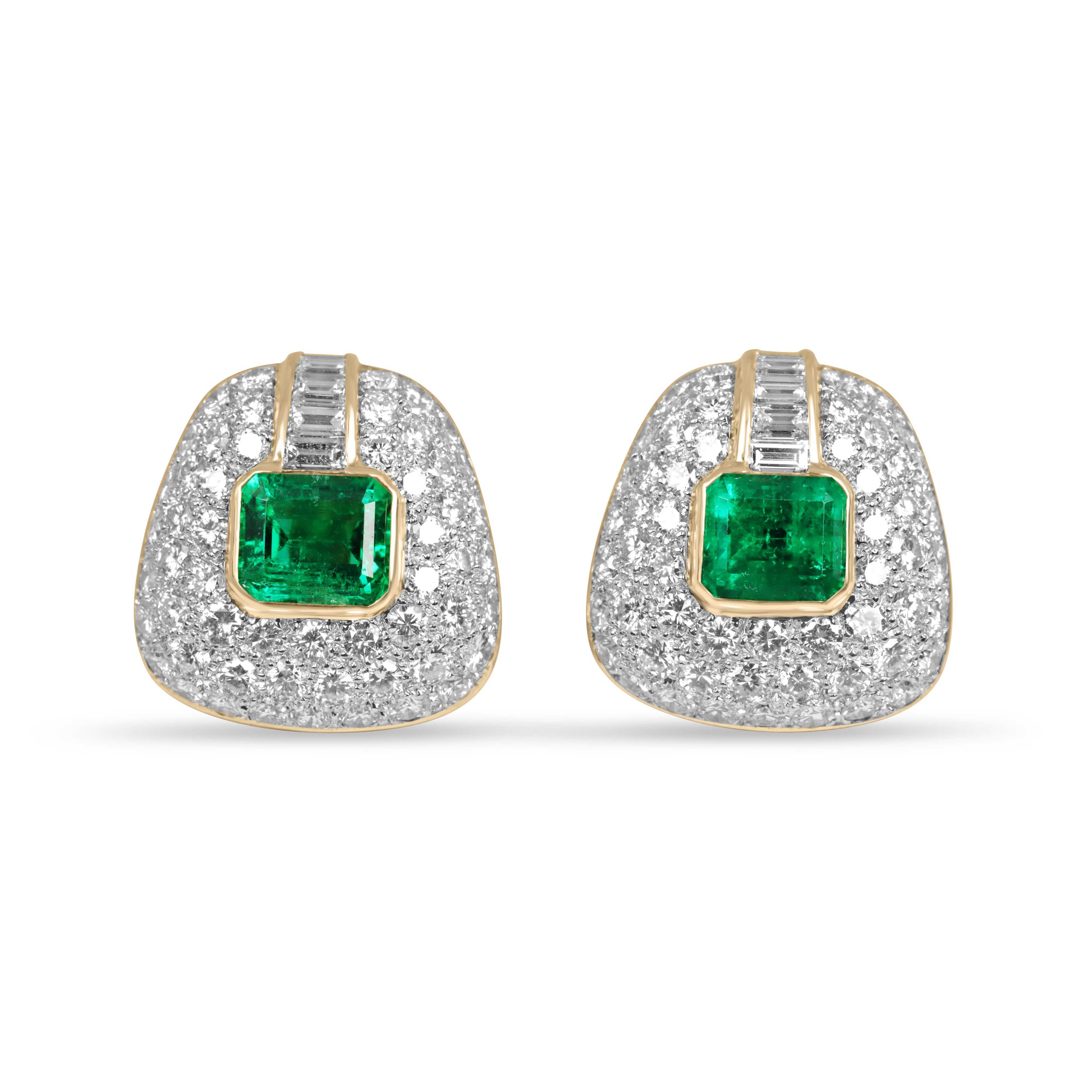 Ohrringe aus 18-karätigem Gold mit kolumbianischen Smaragden der Qualität AAA+ (11,40 Karat) und Diamanten im auffälligen Design