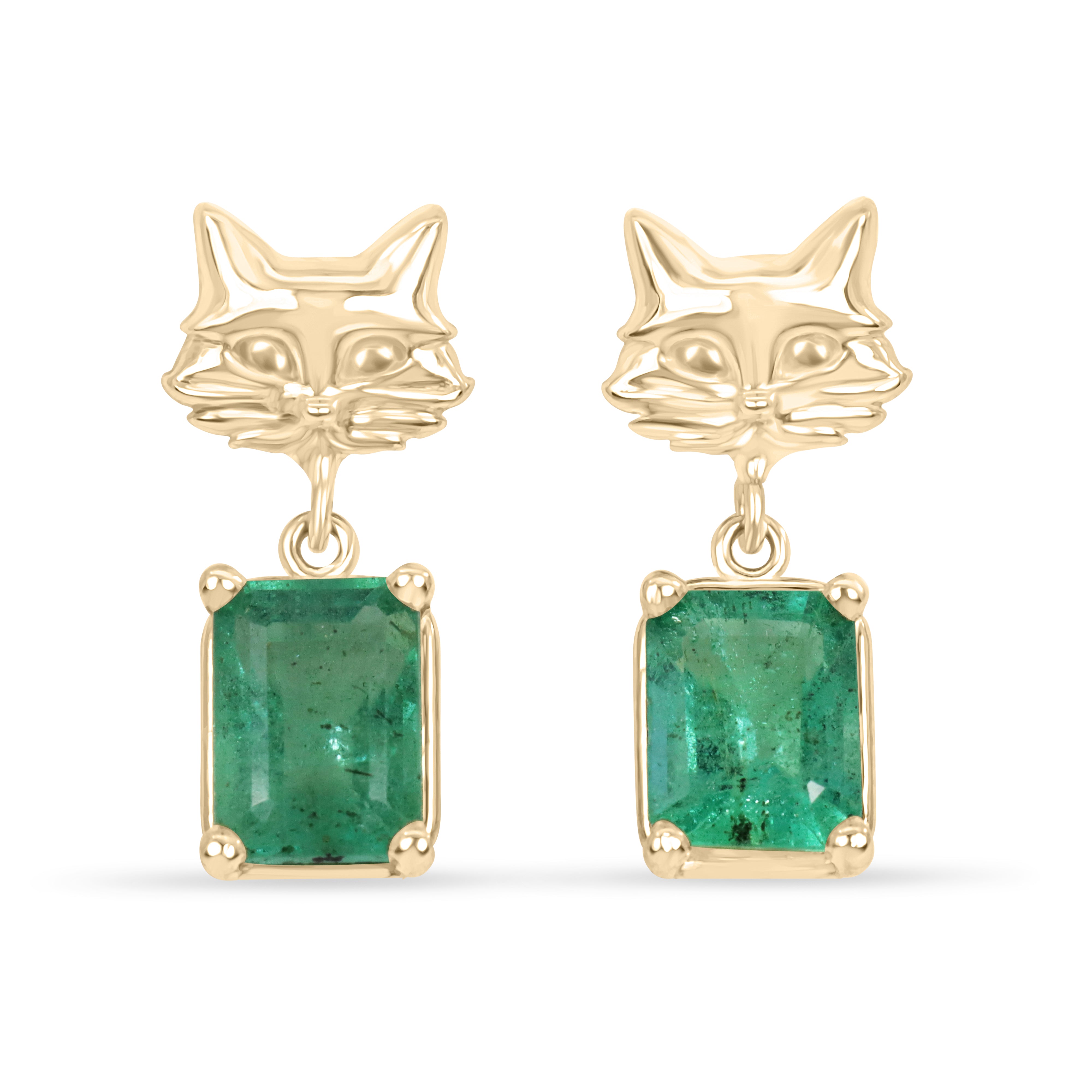 2.0tcw Crazy Cat Lady Drop & Dangle Emerald Earrings 14K