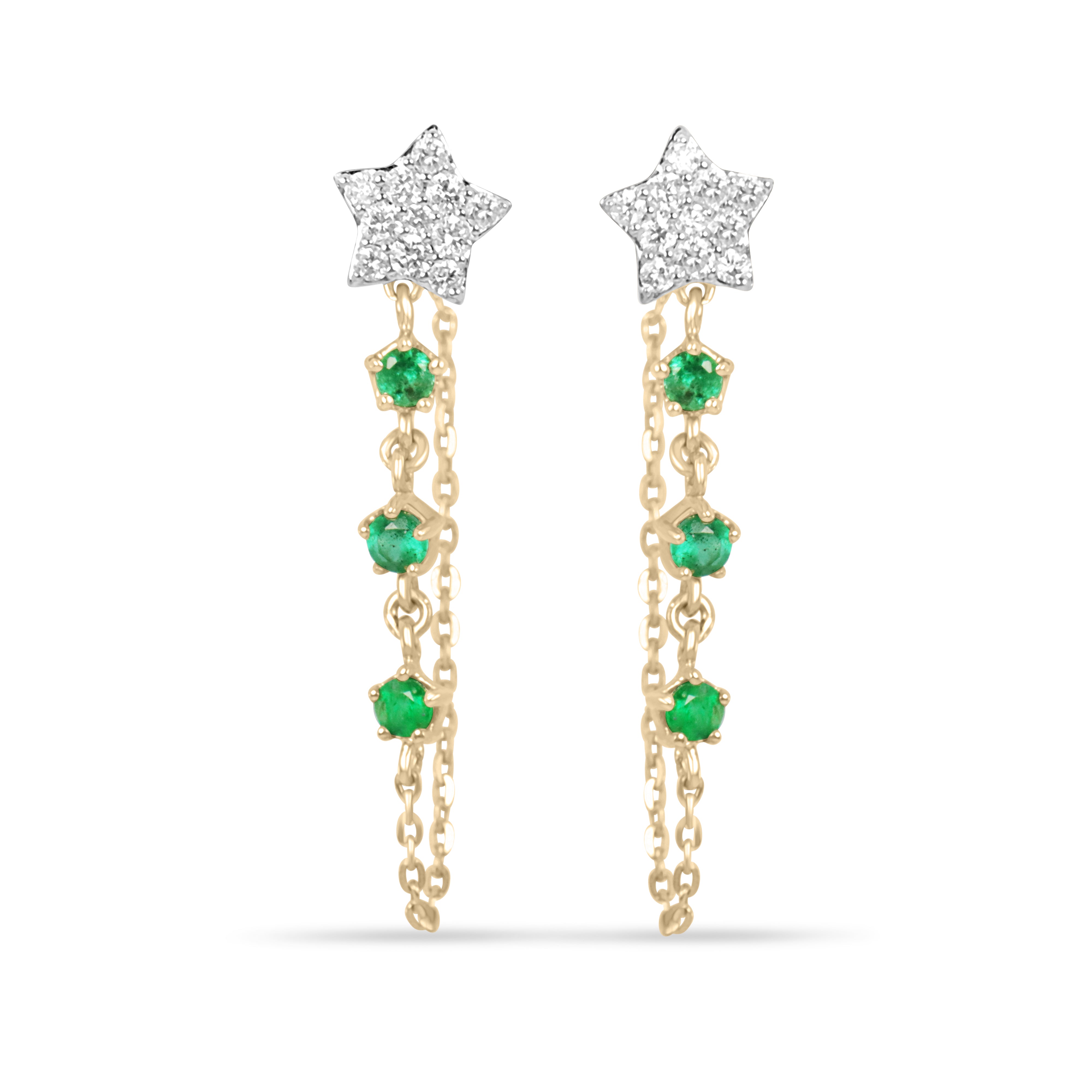 Emerald & Diamond Twinkle Dangle Earrings 14K