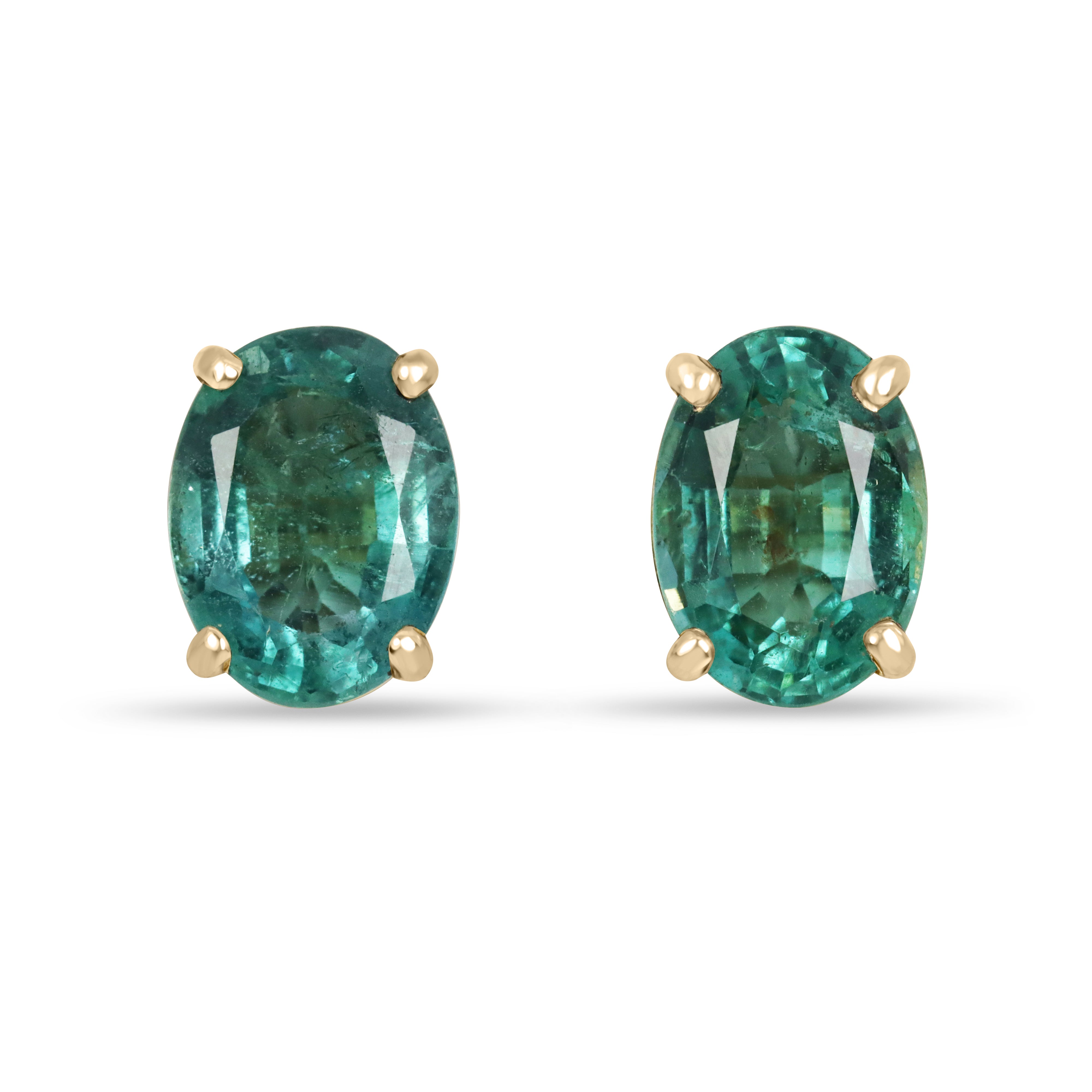 1.95tcw Natural Bluish Green Oval Classic Stud Earrings 14K Yellow Gold