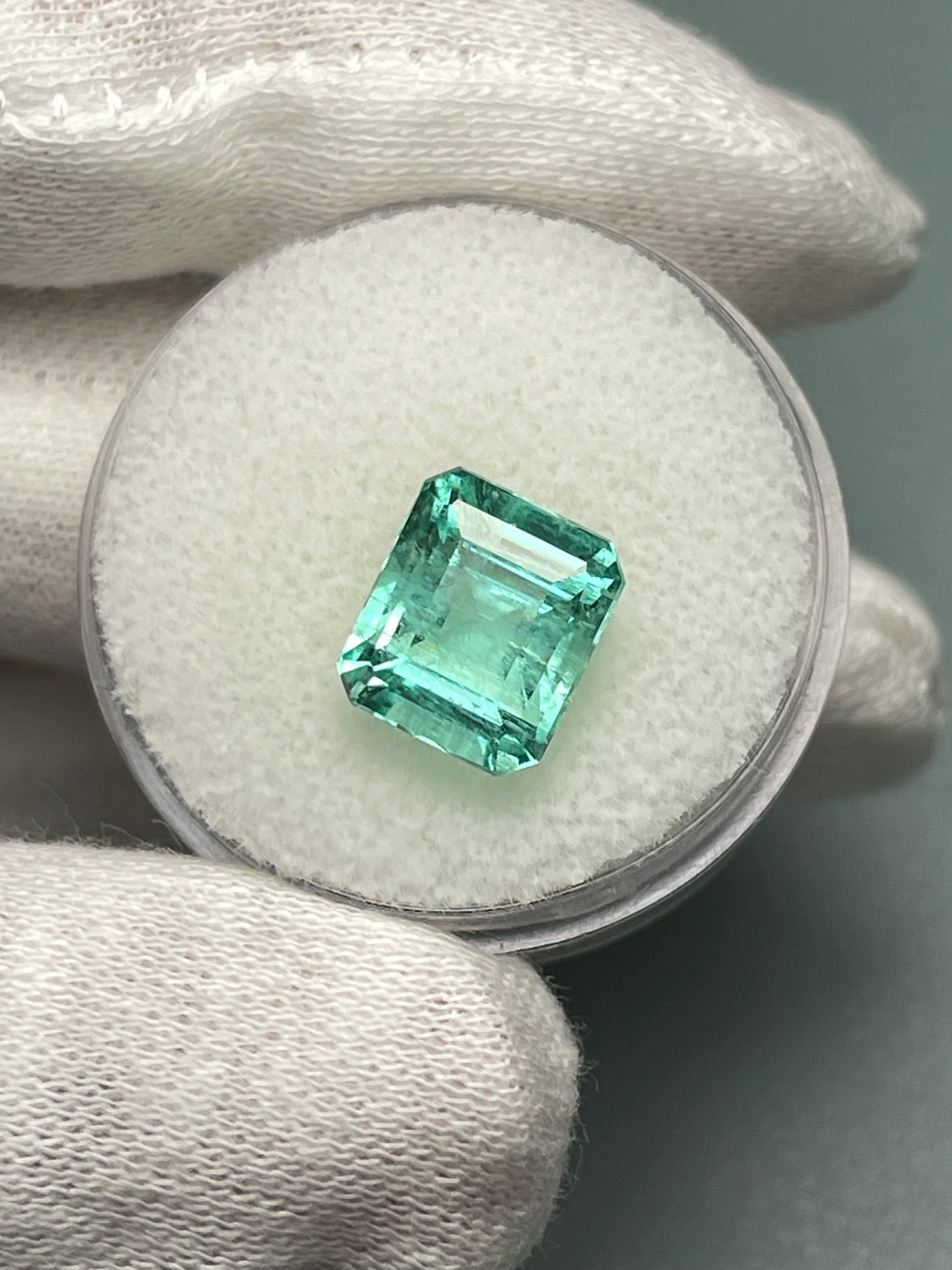 4.91 Carat 10x8.5 Chunky Pastel Bluish Green Natural Loose Colombian Emerald-Emerald Cut