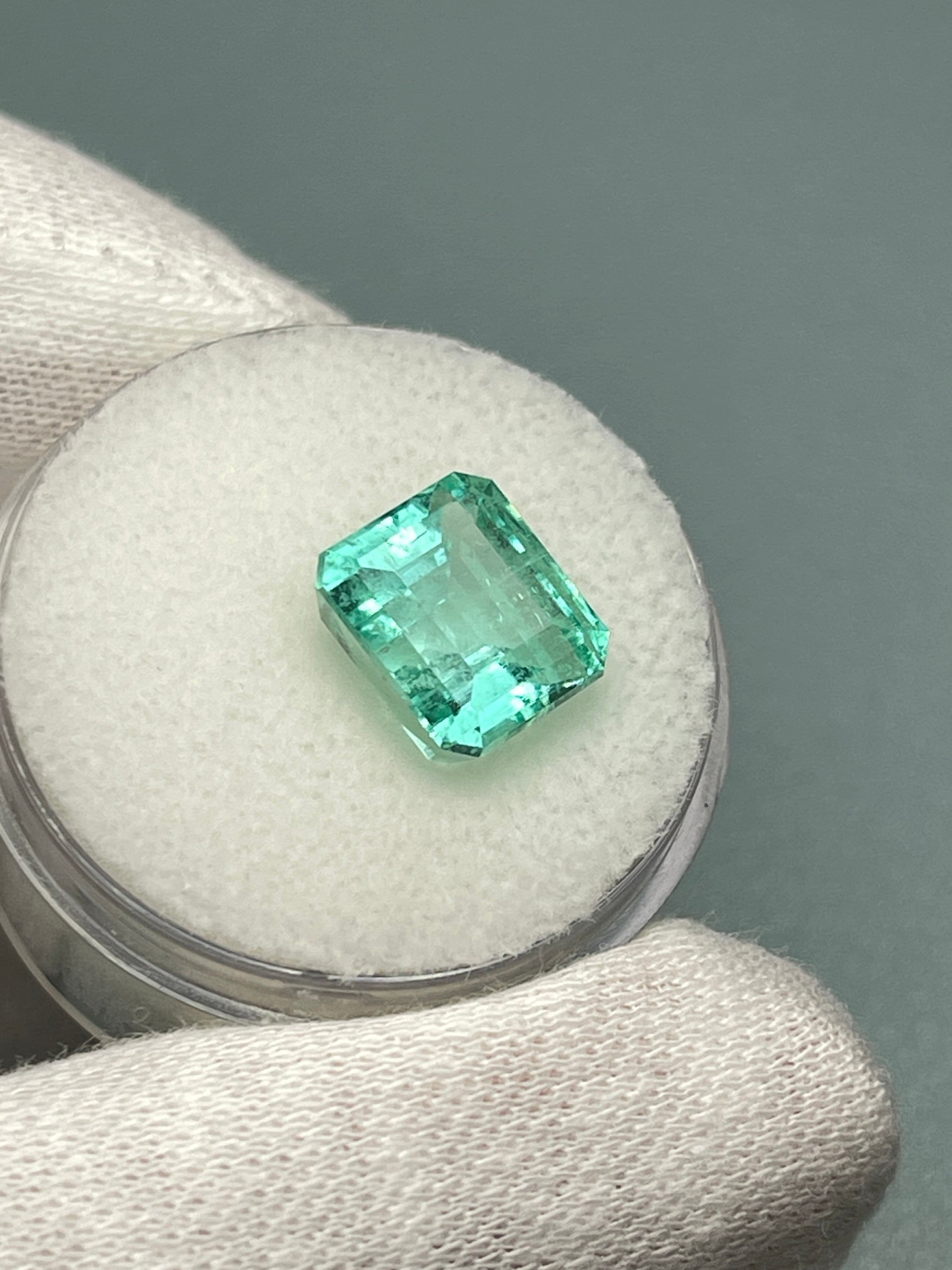 4.91 Carat 10x8.5 Chunky Pastel Bluish Green Natural Loose Colombian Emerald-Emerald Cut