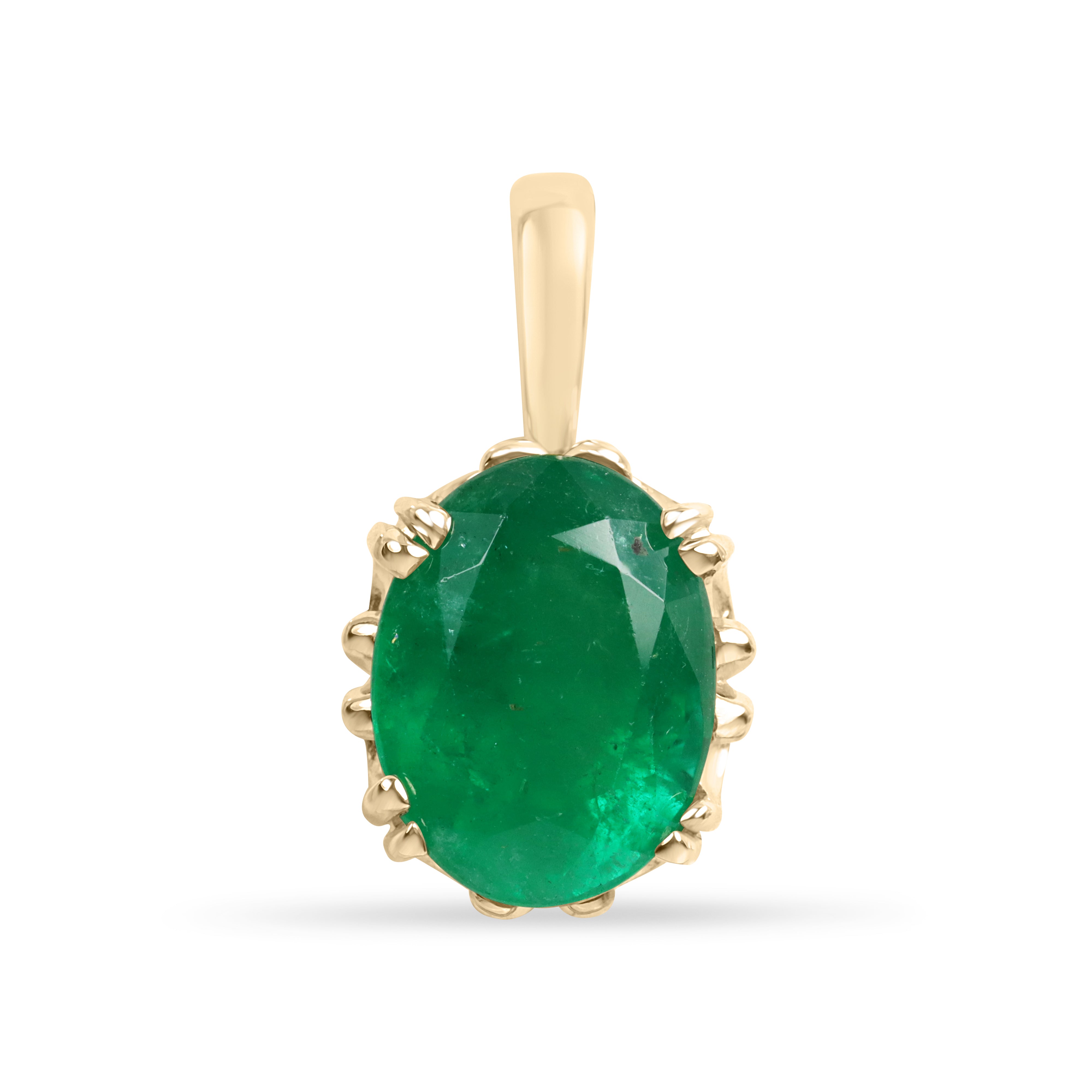 4.30 Carat Deep Green Oval Filigree Necklace 14K Gold