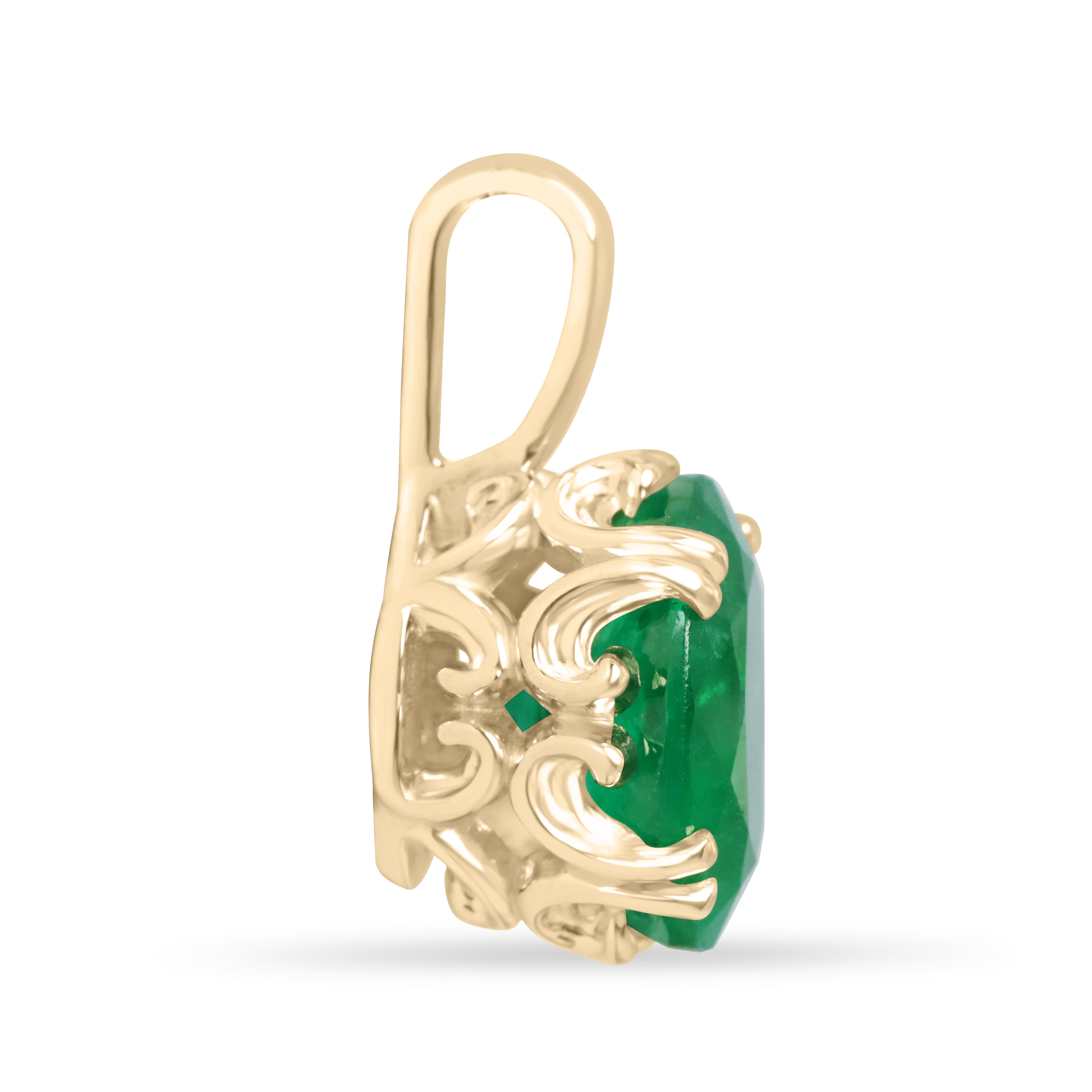 4.30 Carat Deep Green Oval Filigree Necklace 14K Gold