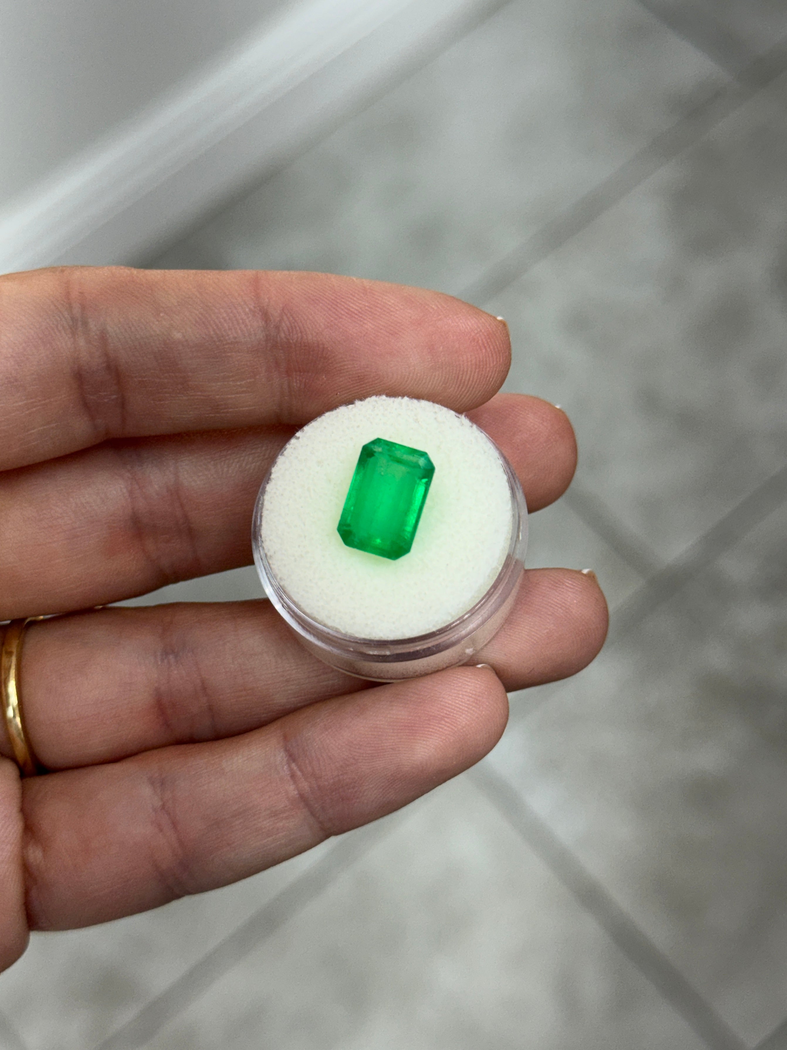 4.68 carat 12x8 mm natural Colombian emerald loose gemstone in emerald cut, vibrant green chromiun green from JR Colombian Emeralds