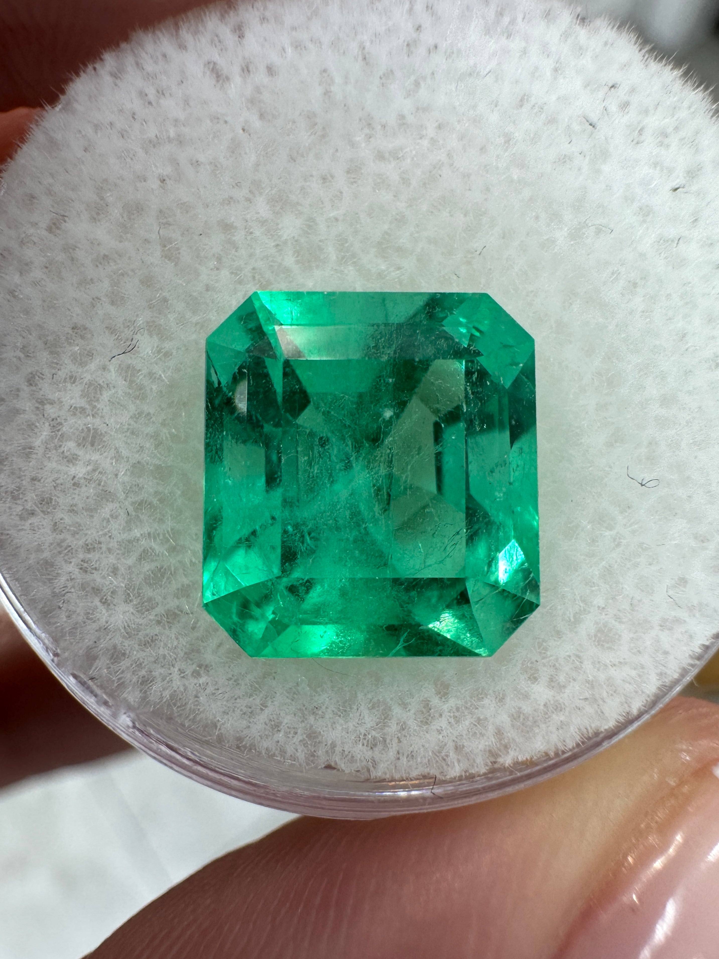 4.75 carat 11x10mm bluish green natural Colombian emerald loose Asscher cut gemstone by JR Colombian Emeralds