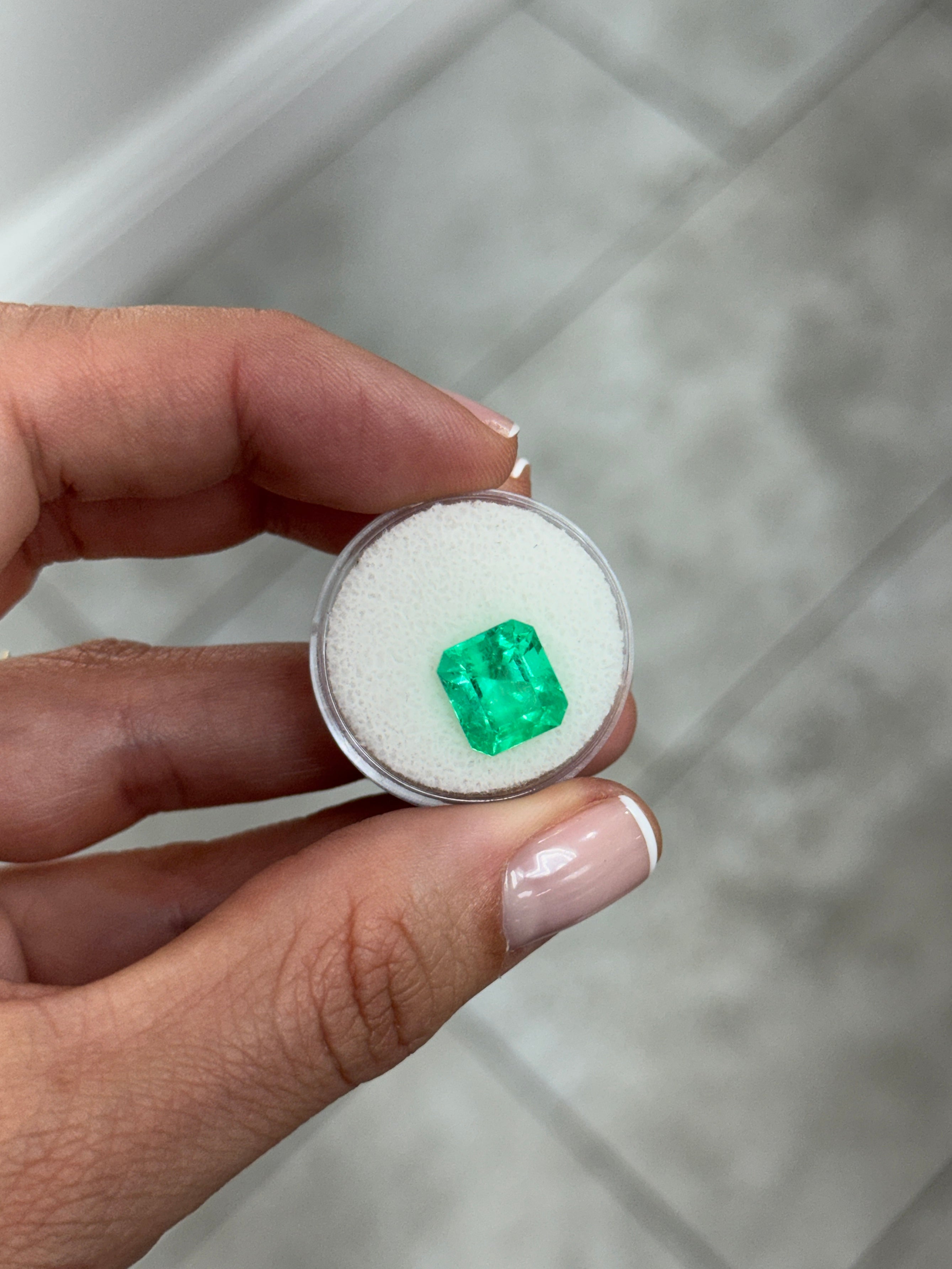 Natural loose Colombian emerald, 4.75 carats, 11x10mm Asscher cut, vibrant bluish green gemstone from JR Colombian Emeralds