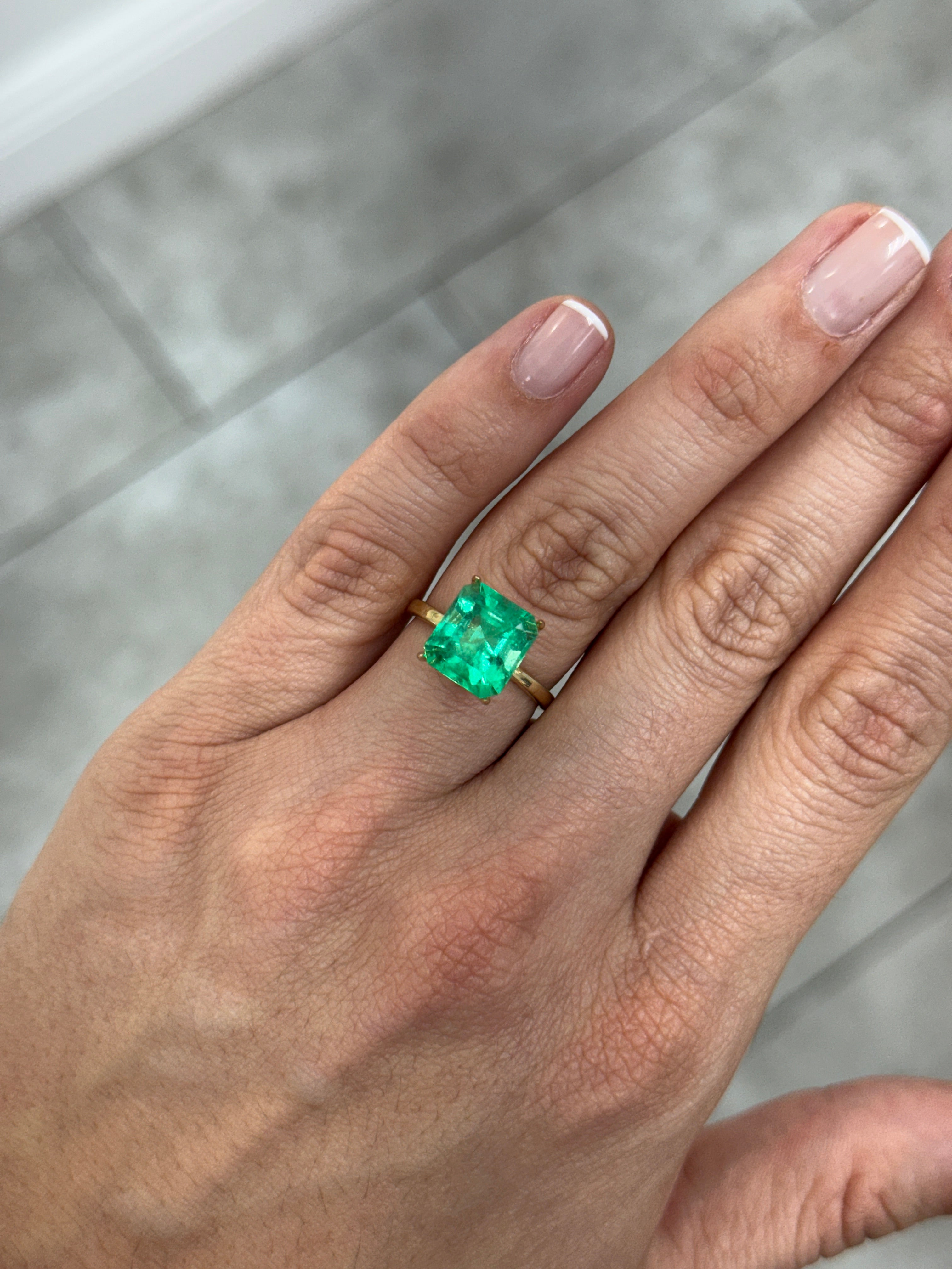 11x10mm vivacious bluish green Colombian emerald loose gemstone, 4.75 carats, Asscher cut by JR Colombian Emeralds