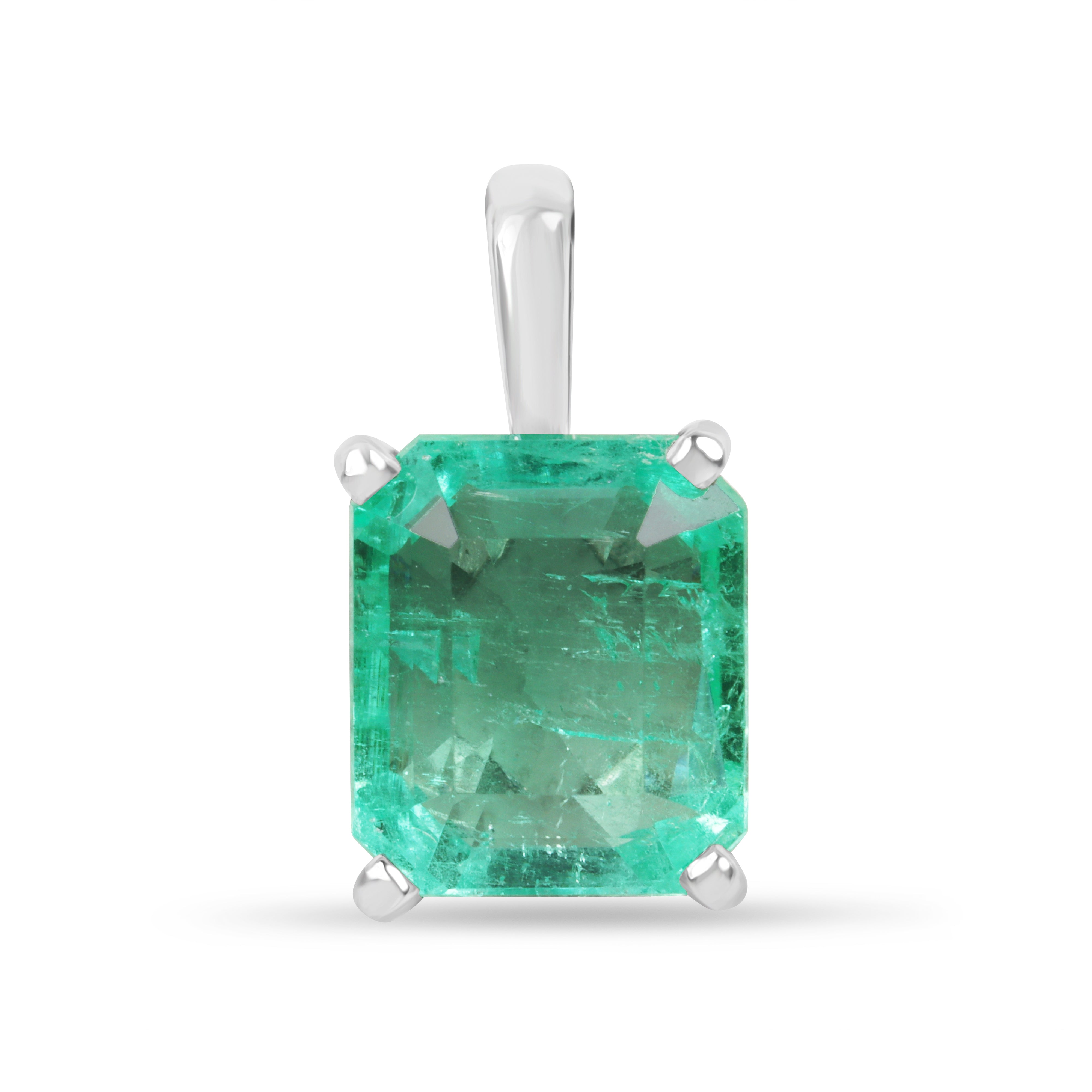 Collana con solitario a forma di giglio in oro bianco 14 carati con smeraldo colombiano da 2,20 carati di JR Colombian Emeralds.