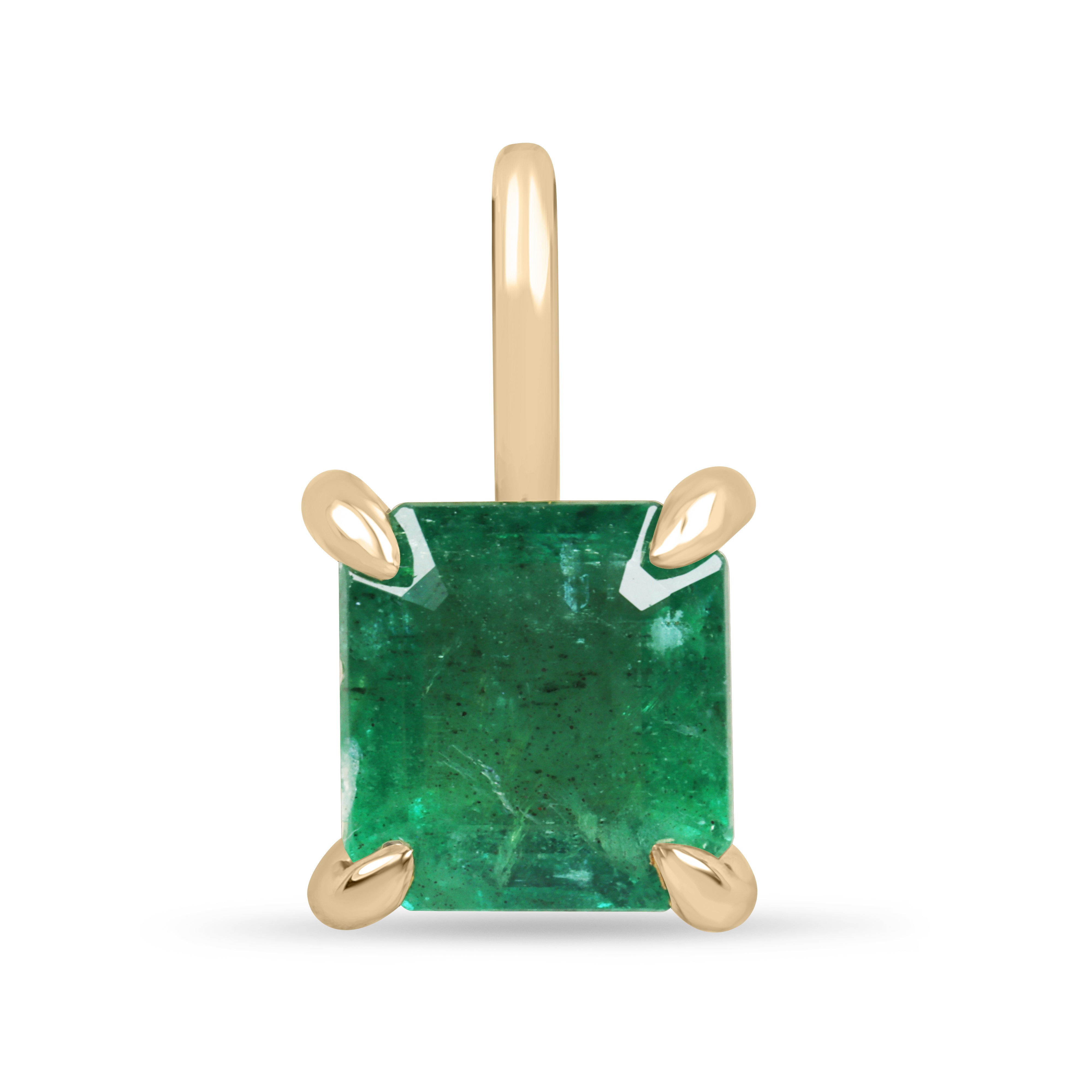 Petite 1.35 Carat Asscher emerald solitaire necklace in 14K gold by JR Colombian Emeralds, showcasing the elegant emerald pendant.