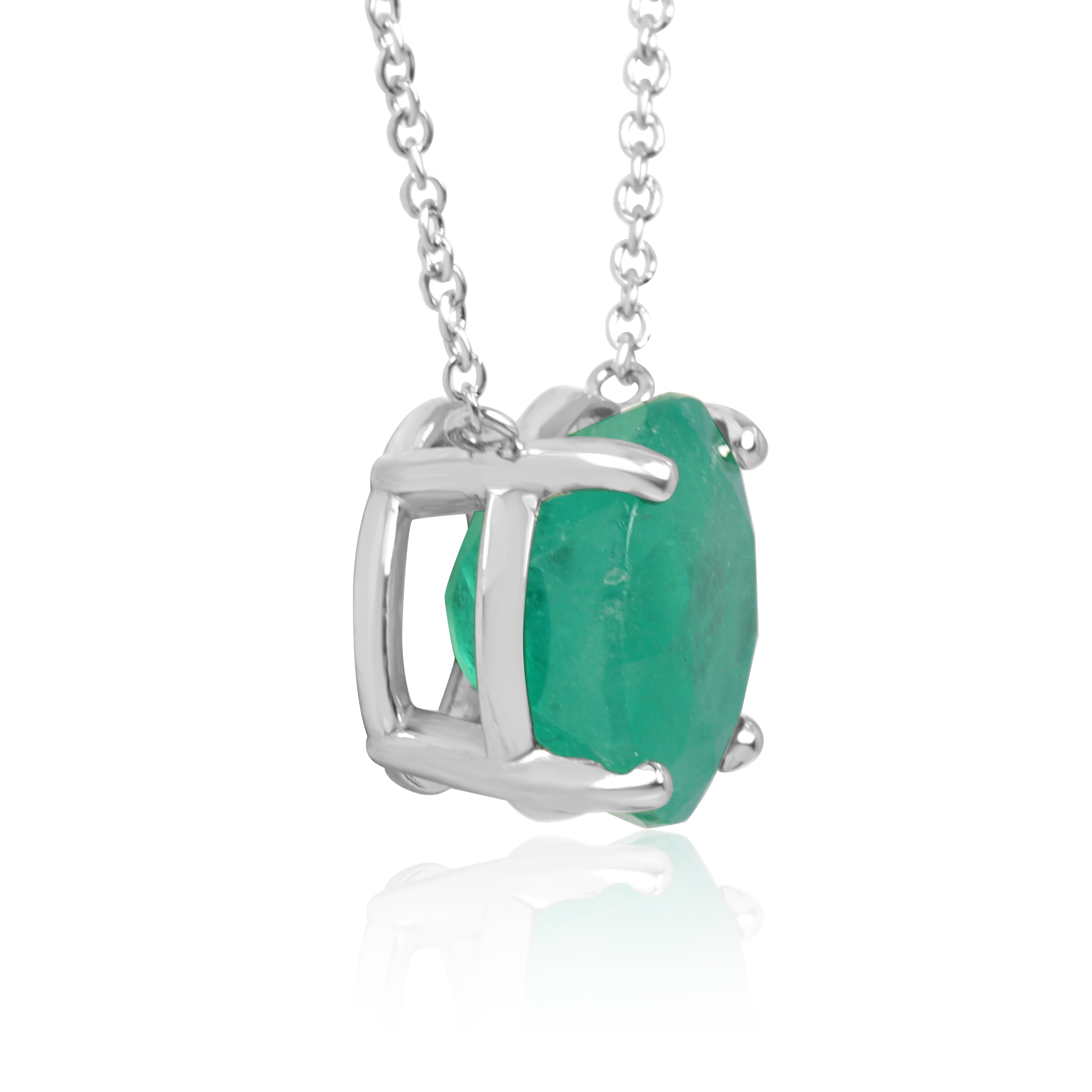 Natural 4.45ct round Colombian emerald stationary necklace with 18K gold setting by JR Colombian Emeralds.