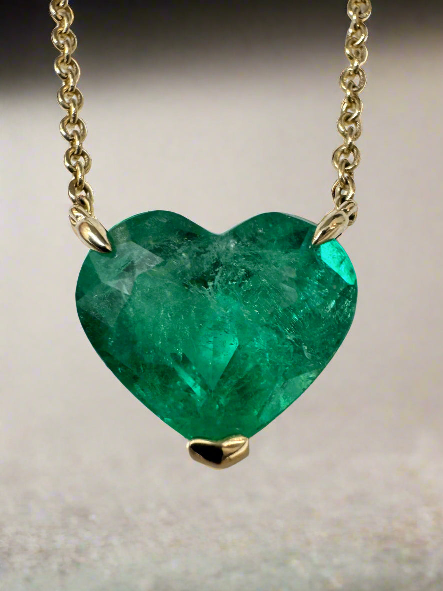 5.77 Carat Colombian Emerald Heart Cut Solitaire 18K Necklace