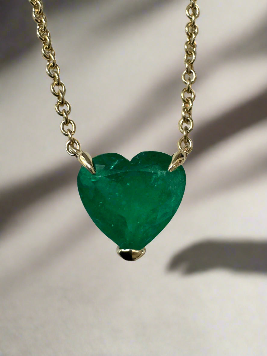 2.22 Carat Colombian Emerald Heart Cut Solitaire 18K Necklace