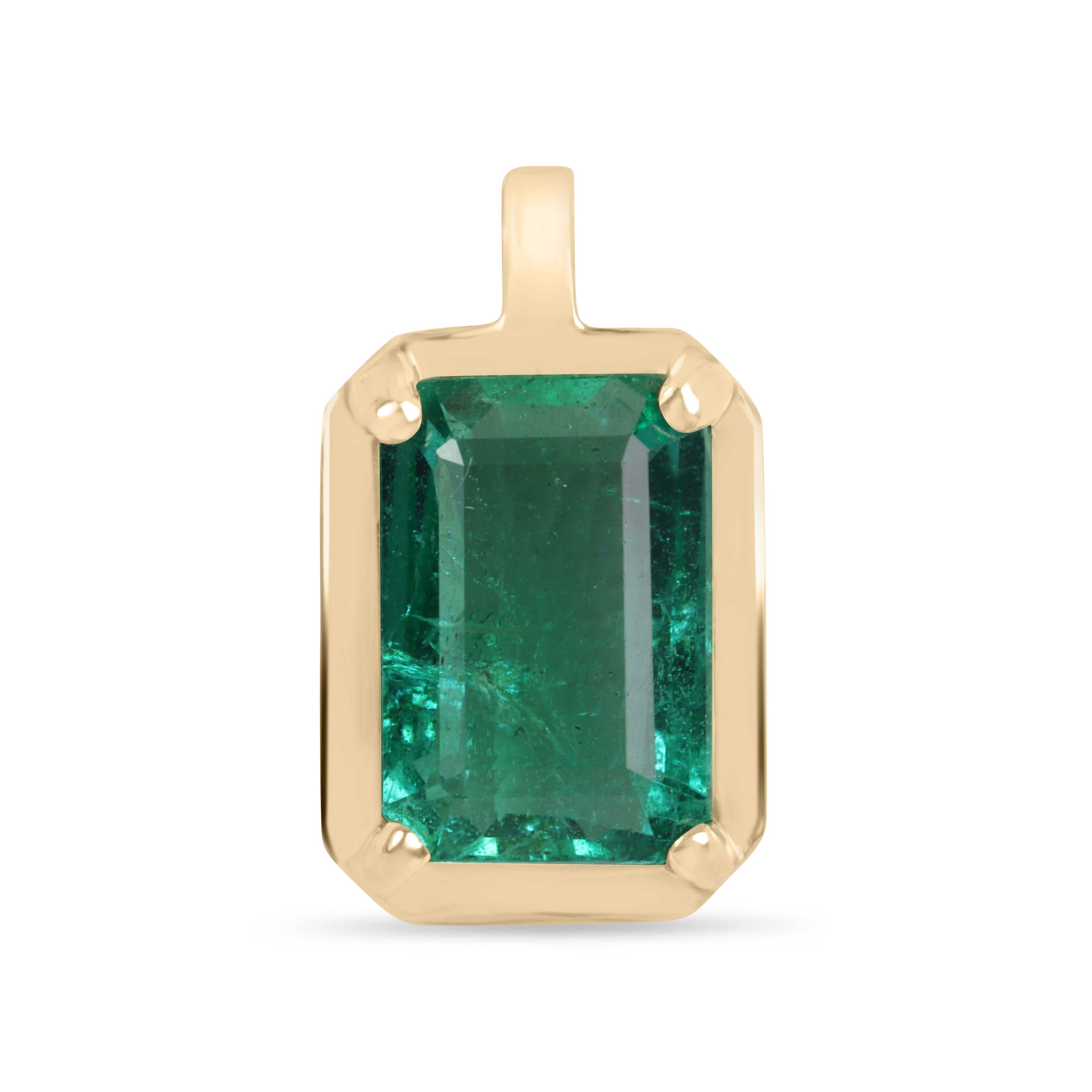 1.59 carat blue-green emerald solitaire necklace with 14K gold setting, featuring a crystal-clear emerald from JR Colombian Emeralds.