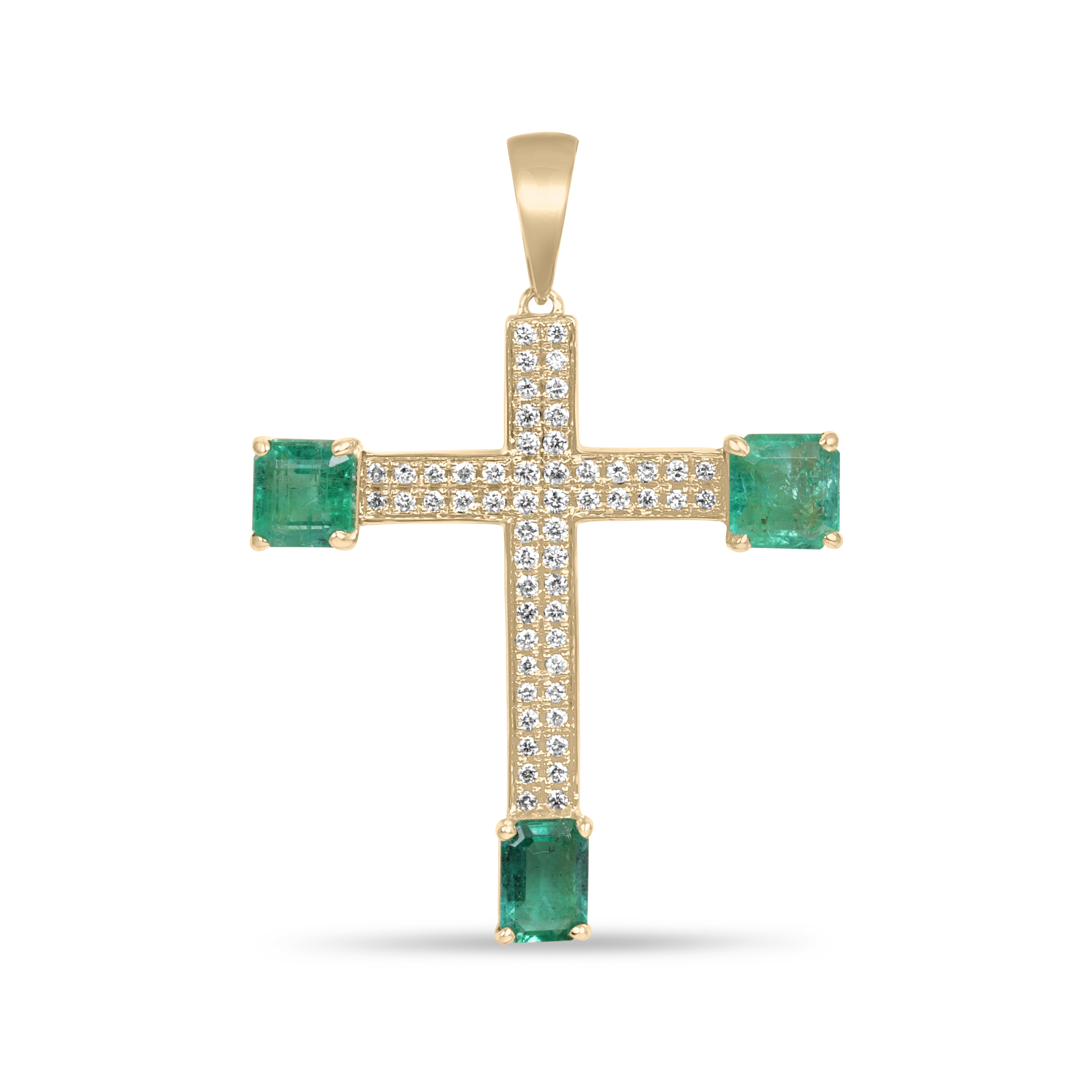 4.01tcw 14K Natural Emerald & Diamond Pave Cross Pendant Necklace