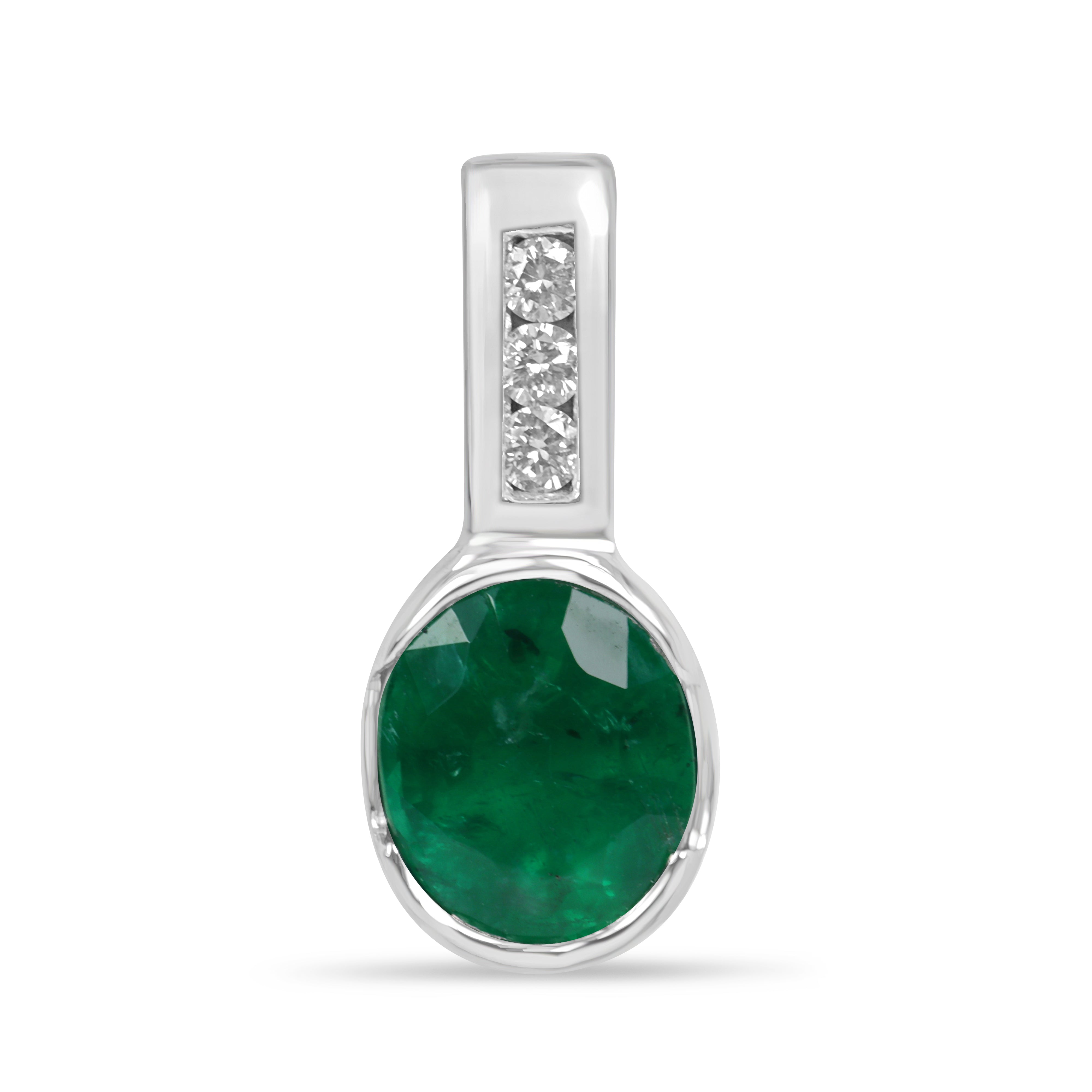 2.25tcw 14K Rich Oval Cut Emerald Half Bezel Set & Diamond Bale Accents