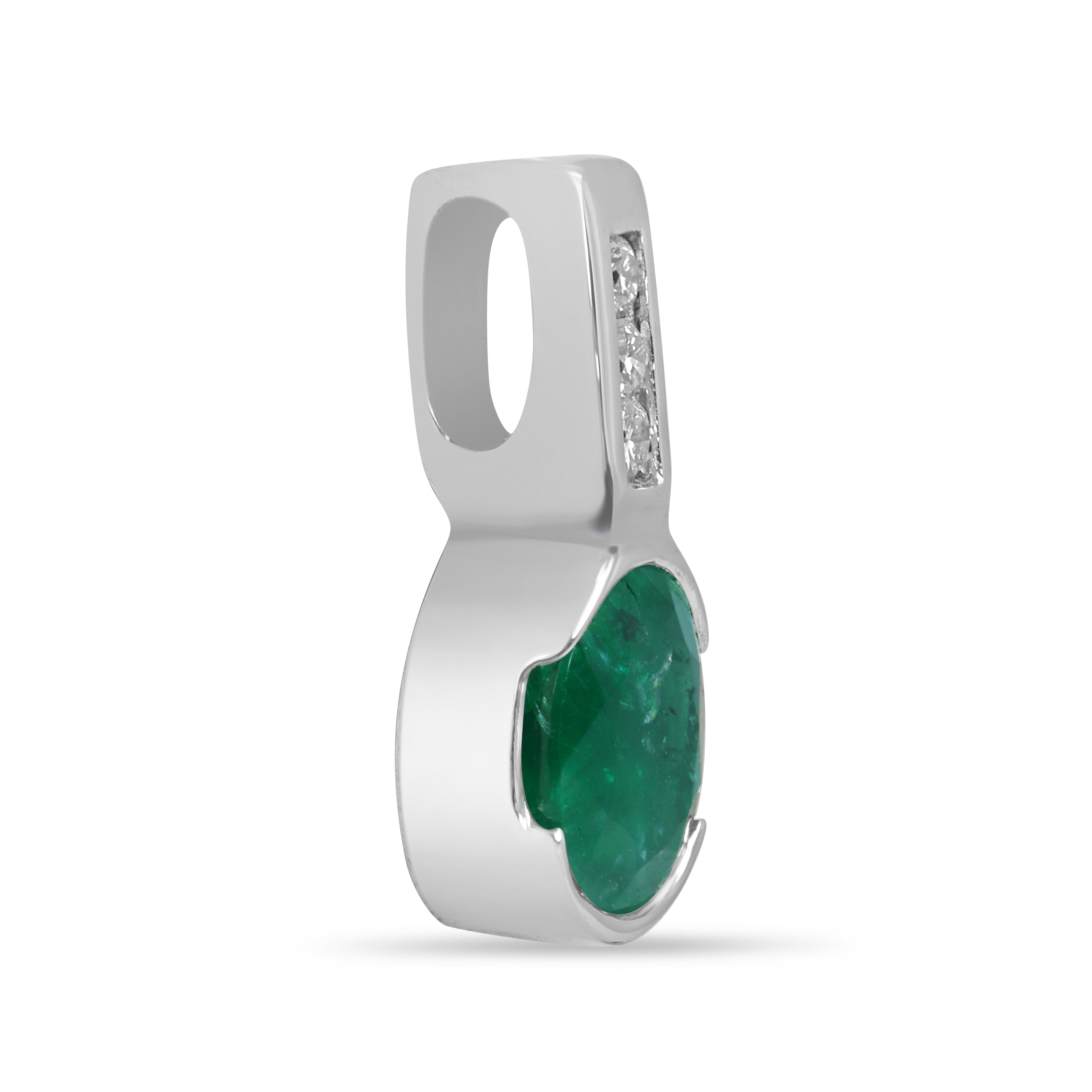 2.25tcw 14K Rich Oval Cut Emerald Half Bezel Set & Diamond Bale Accents