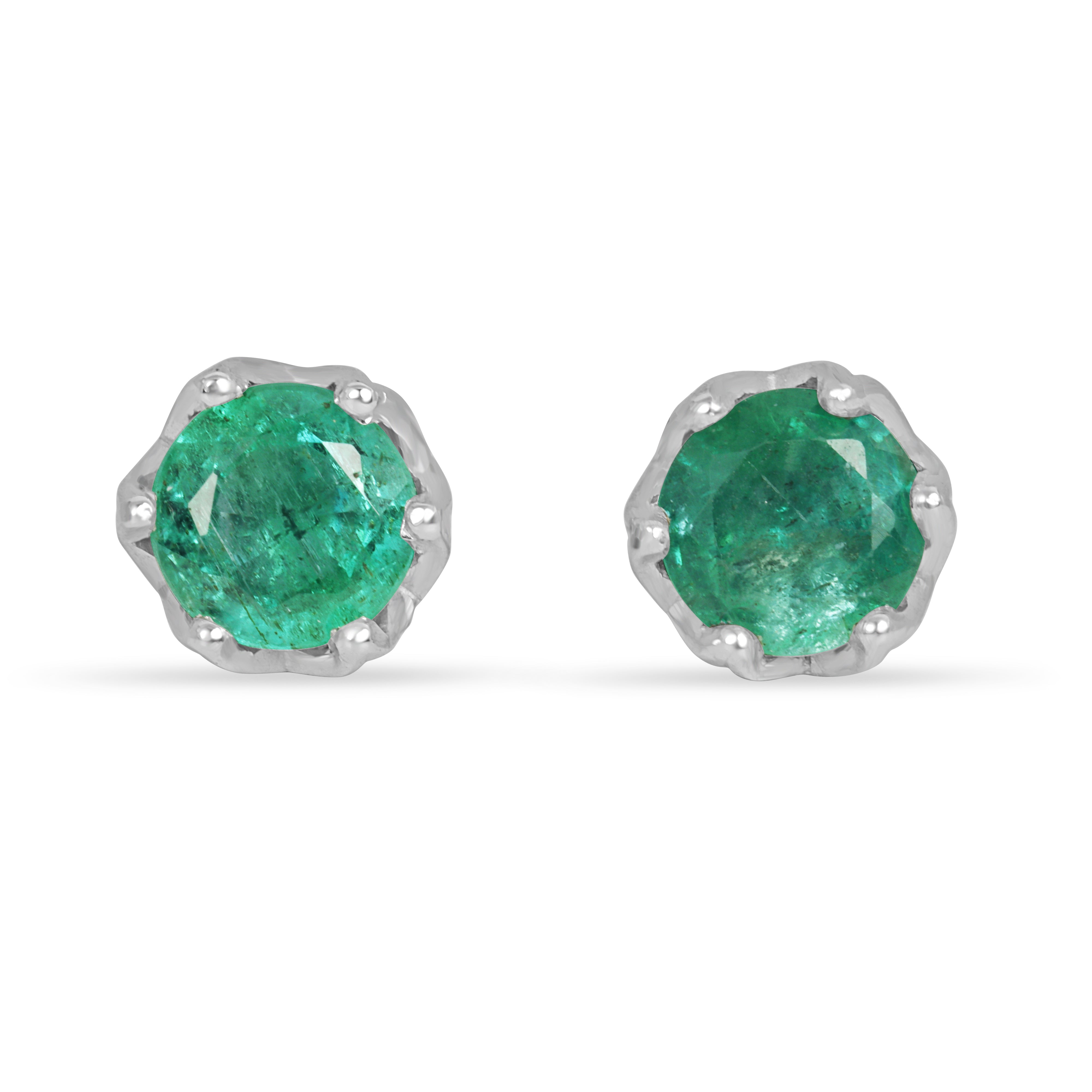 Round 1.50tcw diamond stud earrings in 14K white gold with multi-prong settings, by JR Colombian Emeralds.