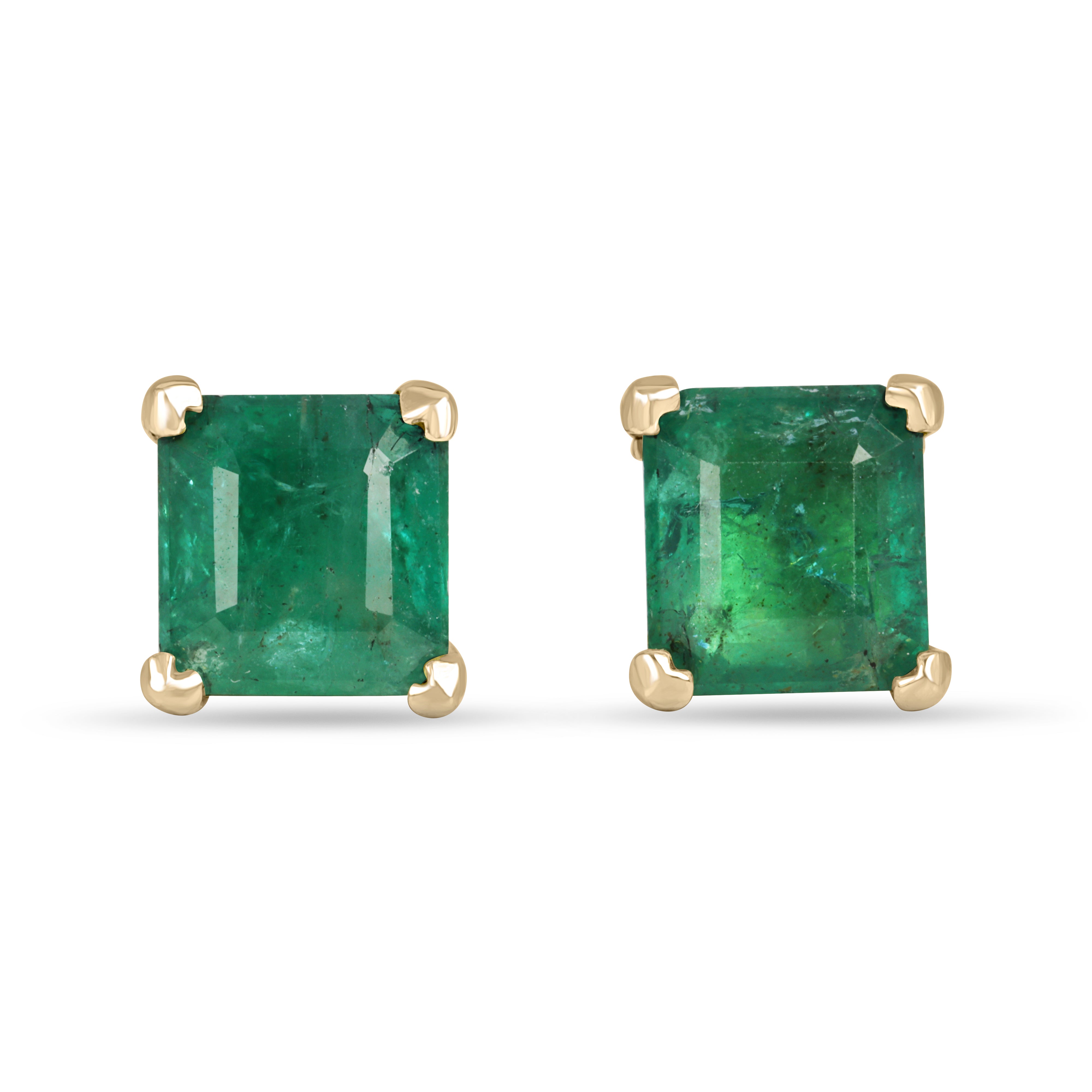 Emerald cut diamond studs with 1.05tcw in 14K gold, showcasing sparkling princess cut gemstones from JR Colombian Emeralds.
