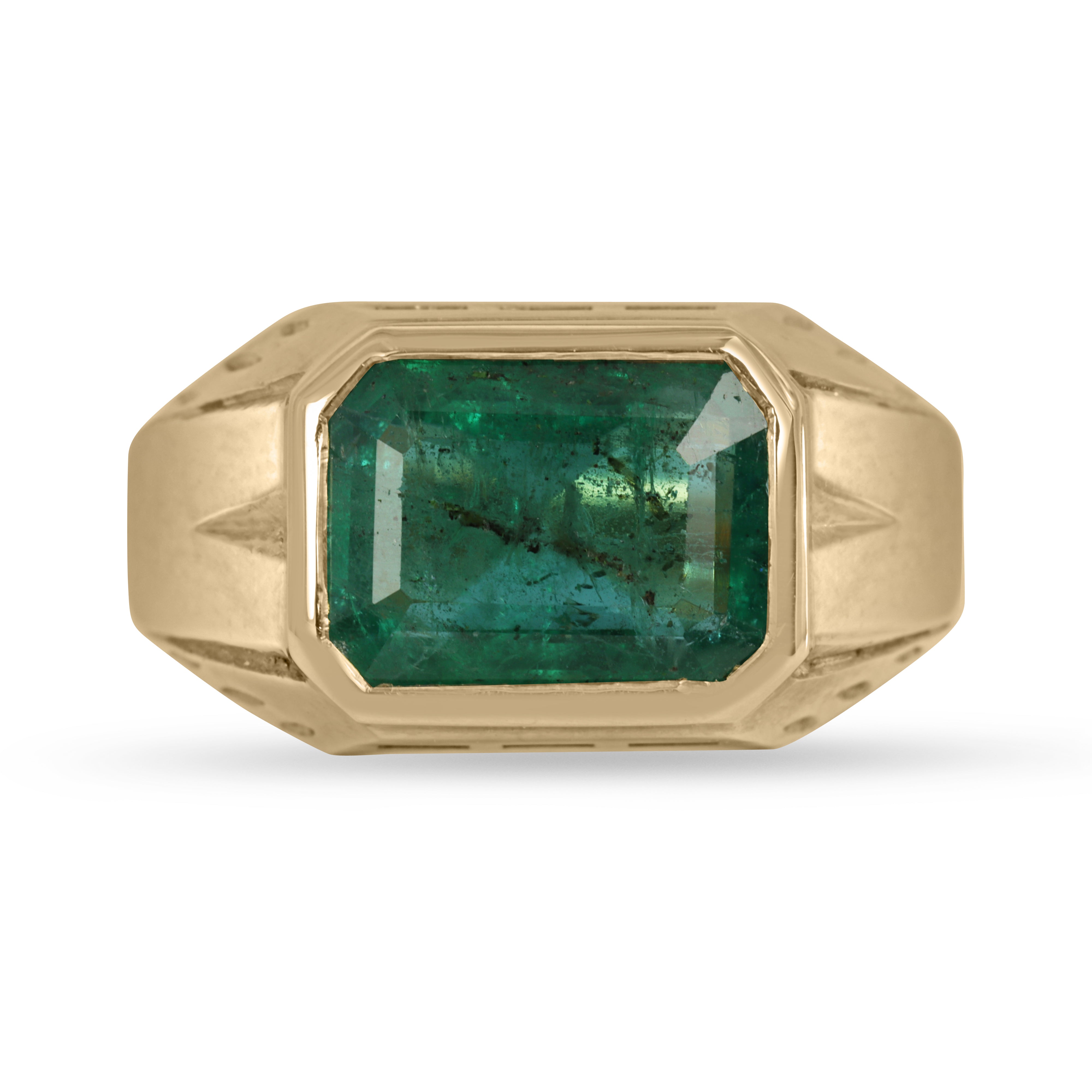 3.14ct 14K Mens East to West Natural Emerald Bezel Ring