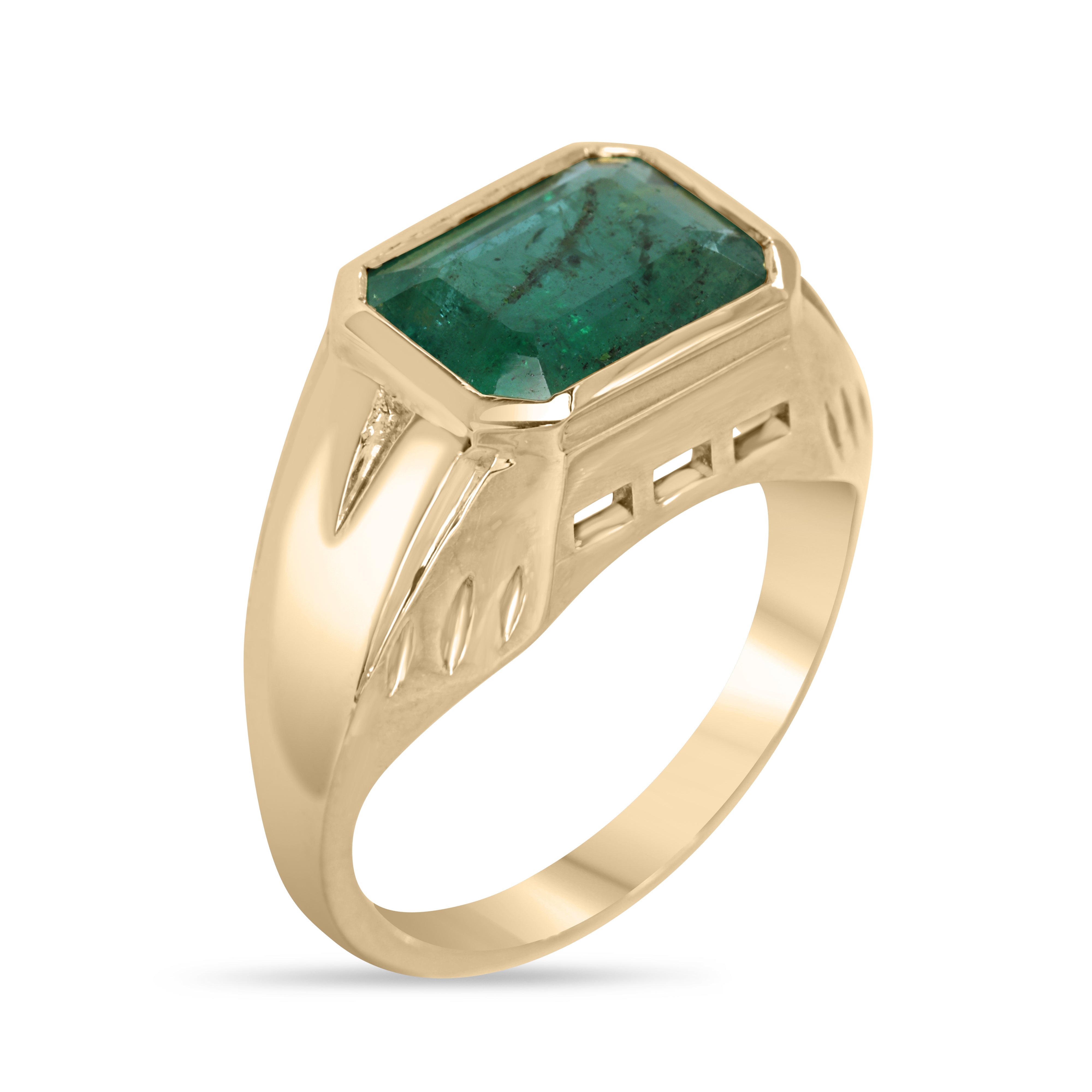 3.14ct 14K Mens East to West Natural Emerald Bezel Ring