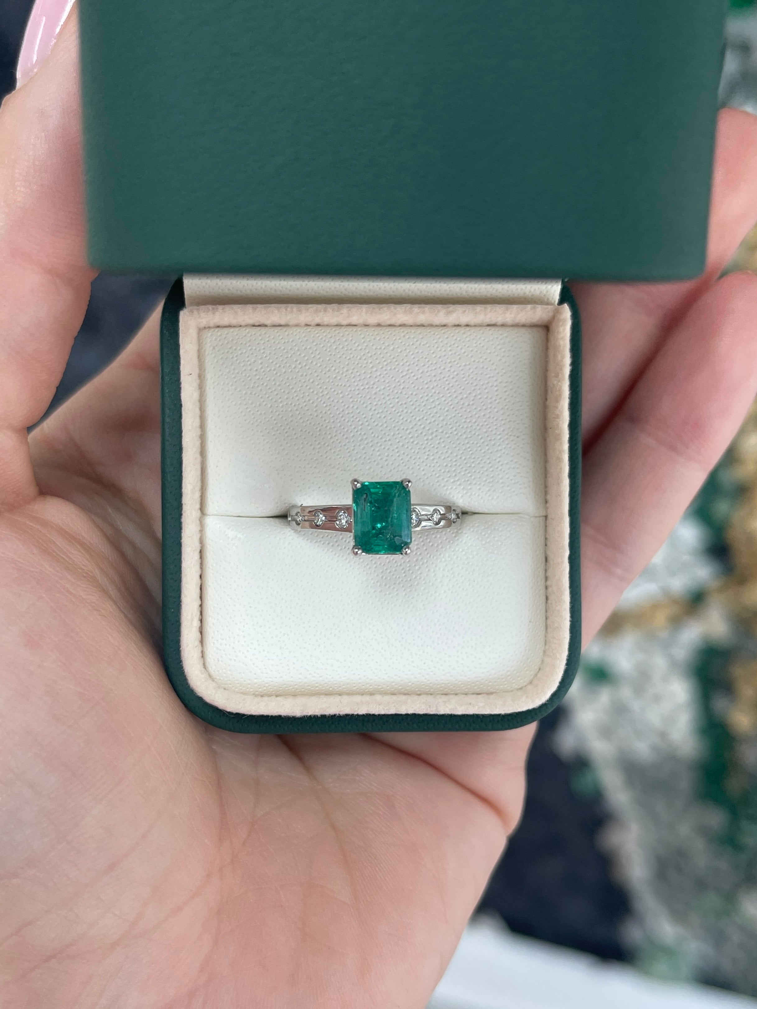 1.90tcw 14K Natural Emerald Cut Emerald & LAB Diamond Accent Right Hand Ring - JR Colombian Emeralds
