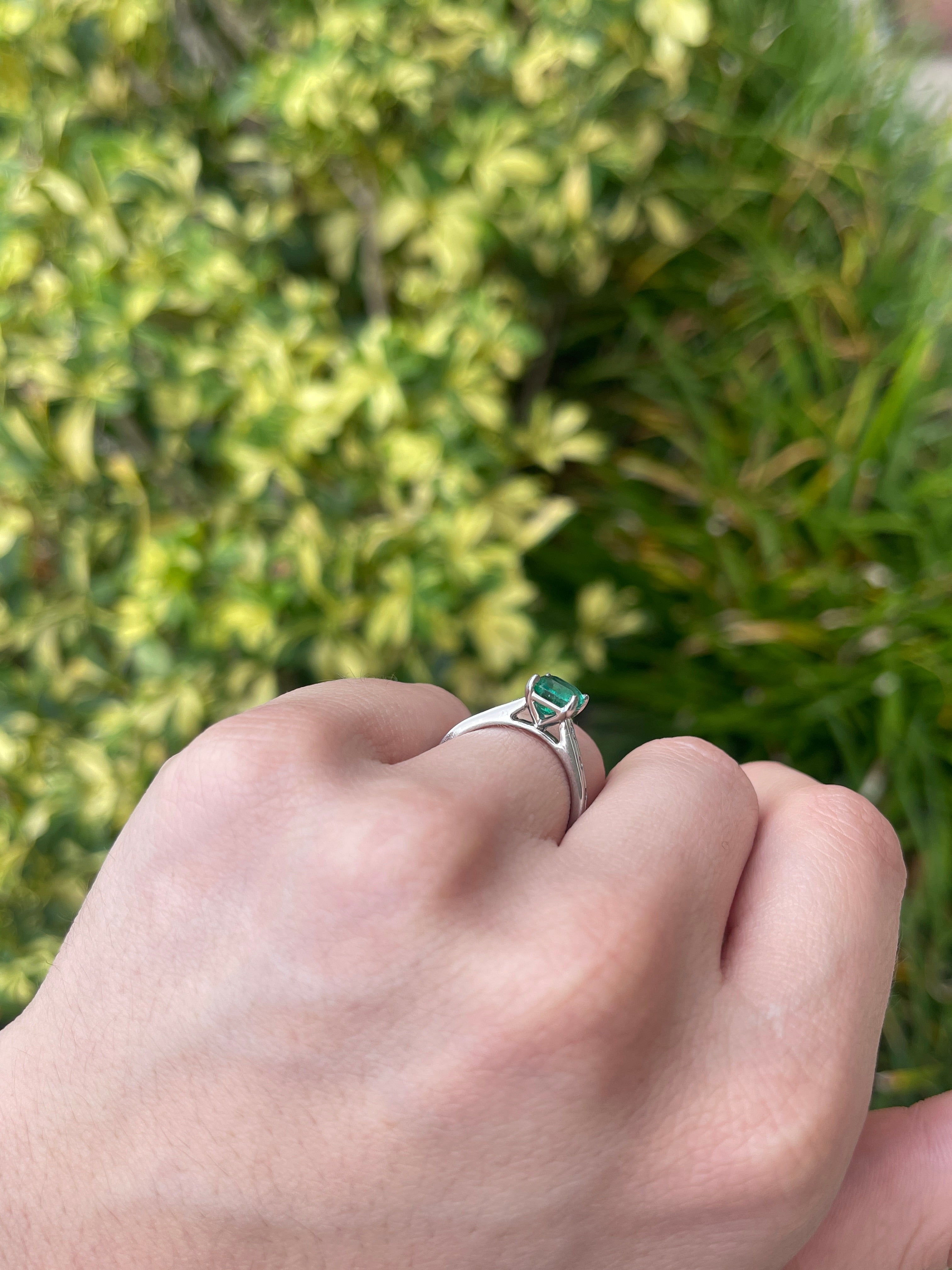 1.90tcw 14K Natural Emerald Cut Emerald & LAB Diamond Accent Right Hand Ring - JR Colombian Emeralds