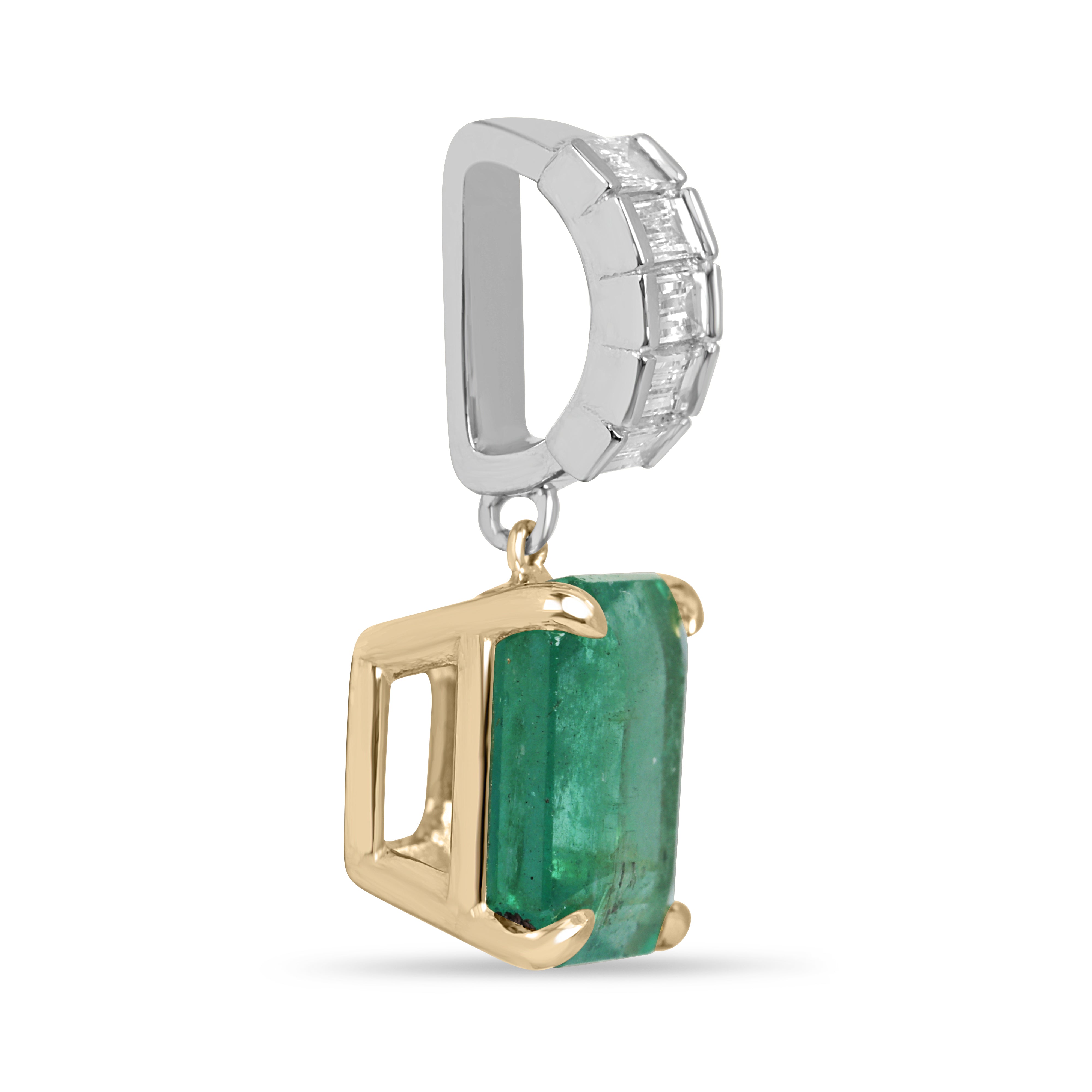 3.05tcw Asscher Cut Emerald & Lab Diamond Baguette Bail Pendant 14K