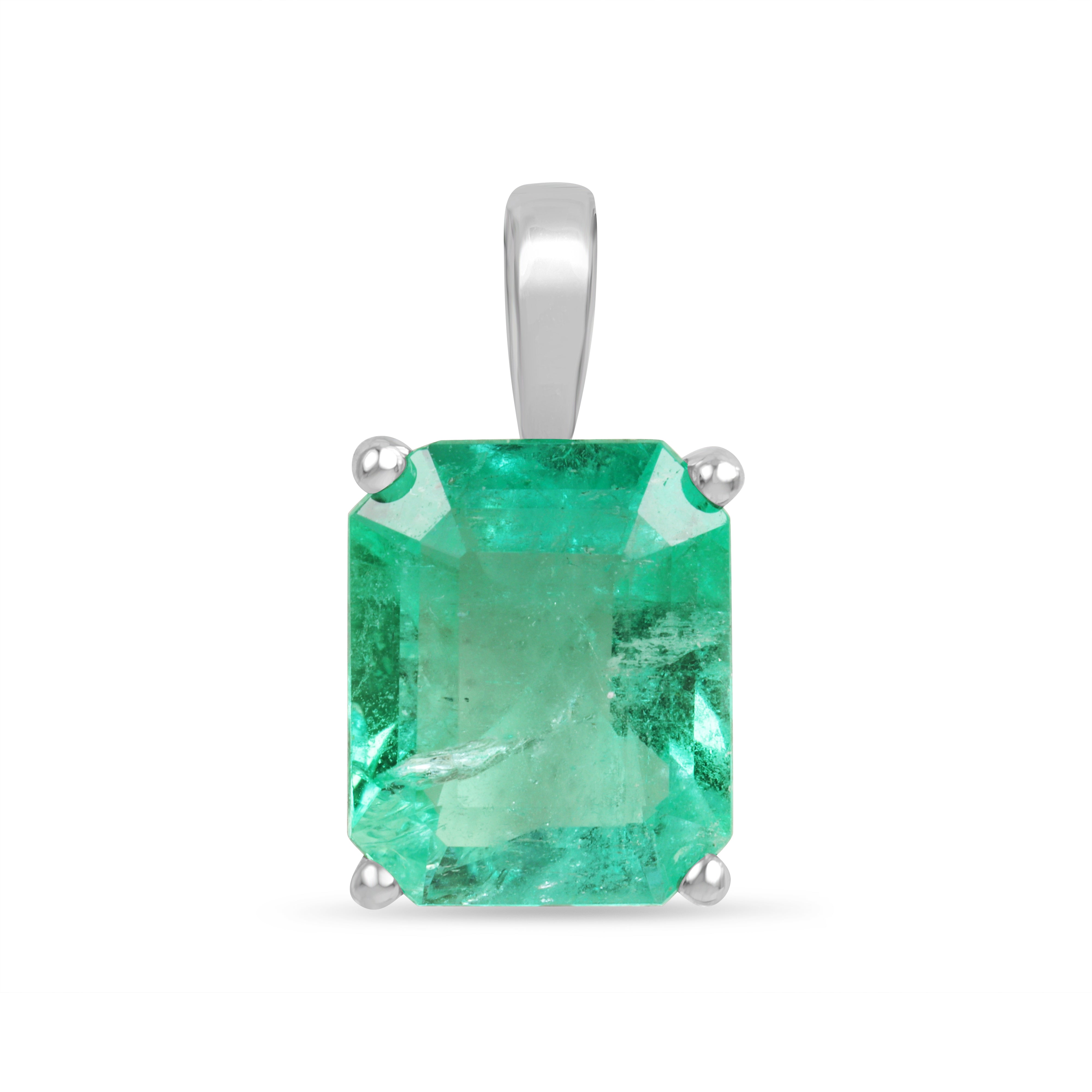 2.51 Carat 14K Gold White Gold Colombian Emerald Solitaire Necklace