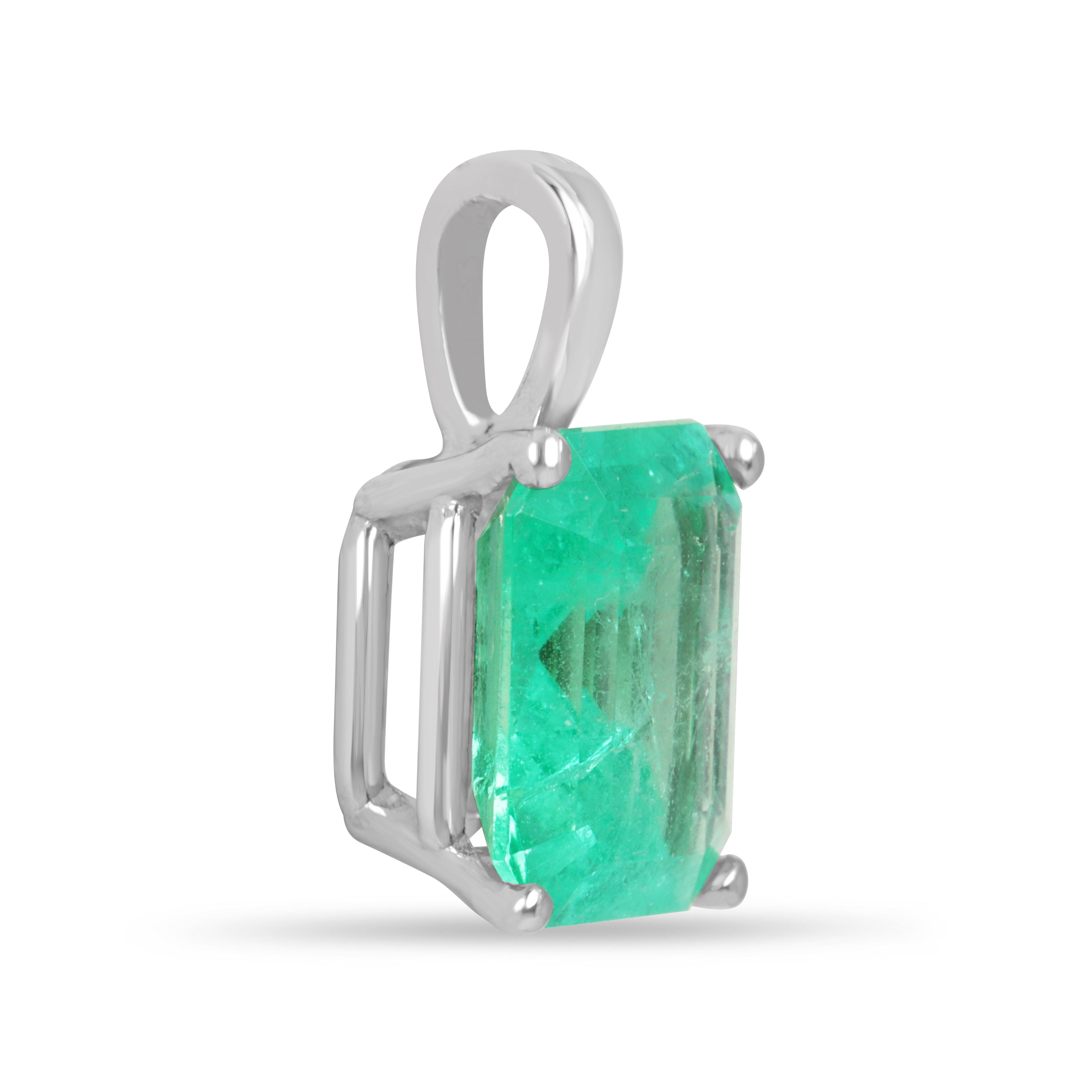 2.51 Carat 14K Gold White Gold Colombian Emerald Solitaire Necklace
