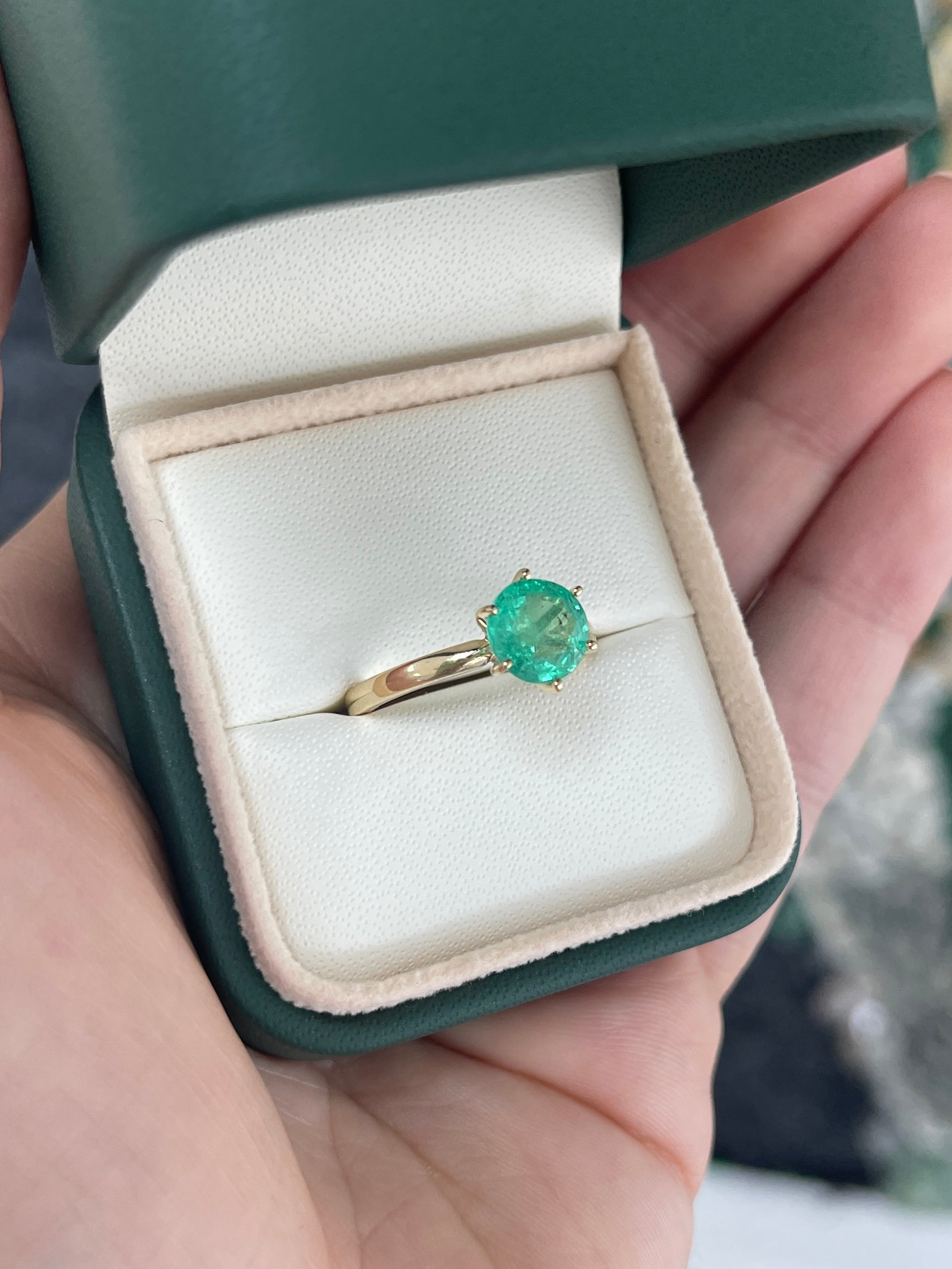 1.74ct 14K Rare Natural Round Cut Emerald Six Prong Solitaire Ring - JR Colombian Emeralds