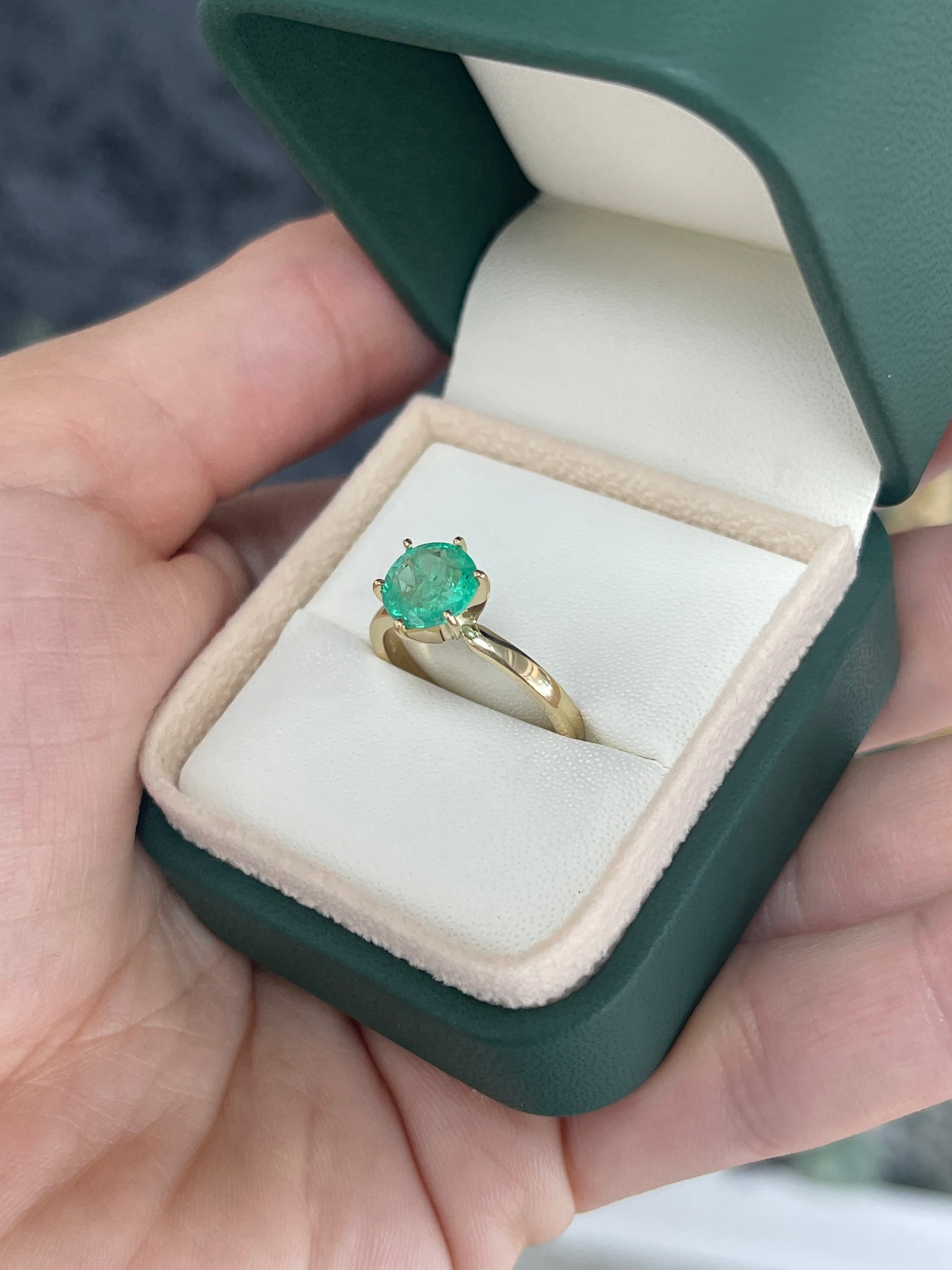 1.74ct 14K Rare Natural Round Cut Emerald Six Prong Solitaire Ring - JR Colombian Emeralds