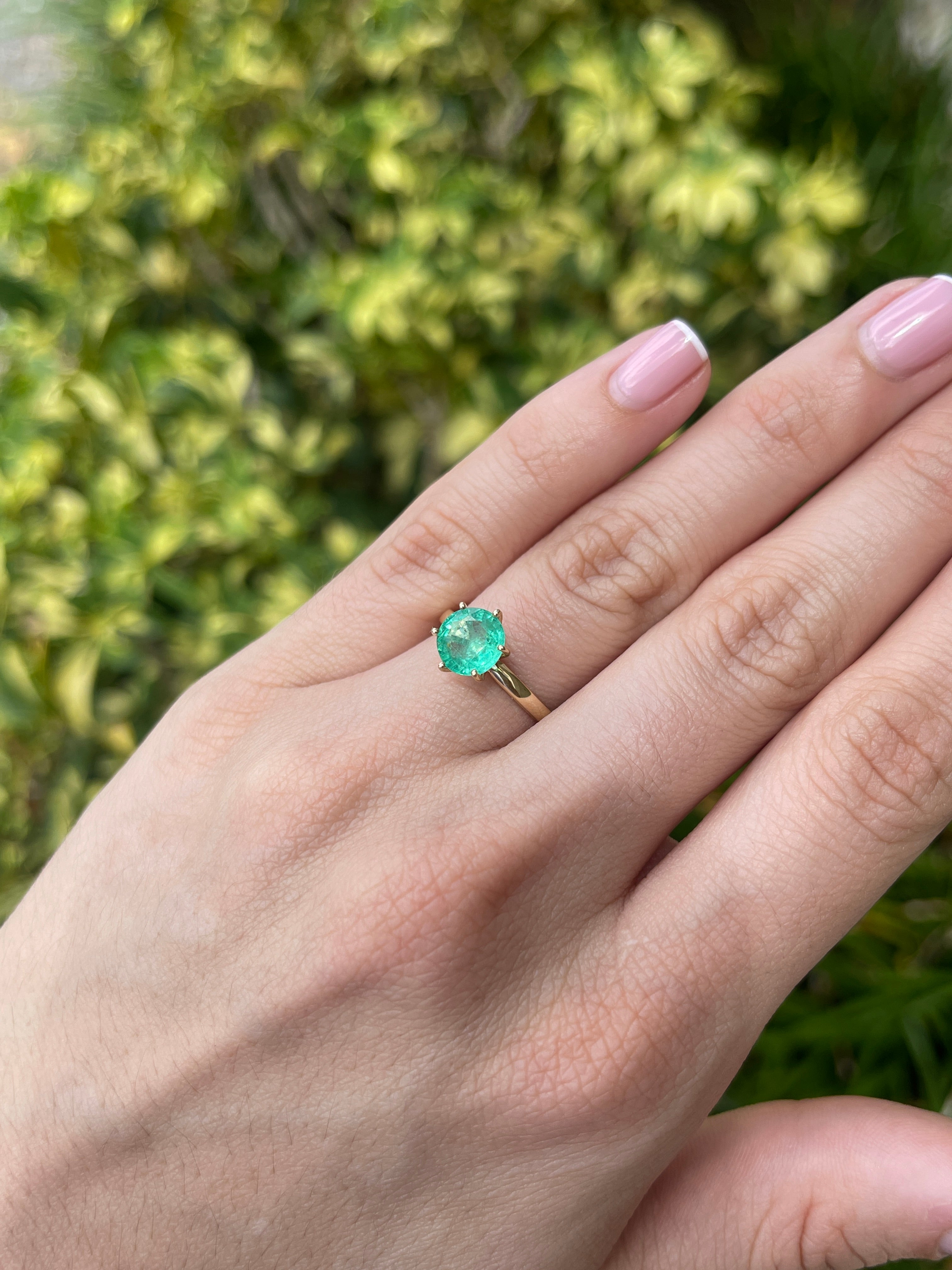 1.74ct 14K Rare Natural Round Cut Emerald Six Prong Solitaire Ring - JR Colombian Emeralds