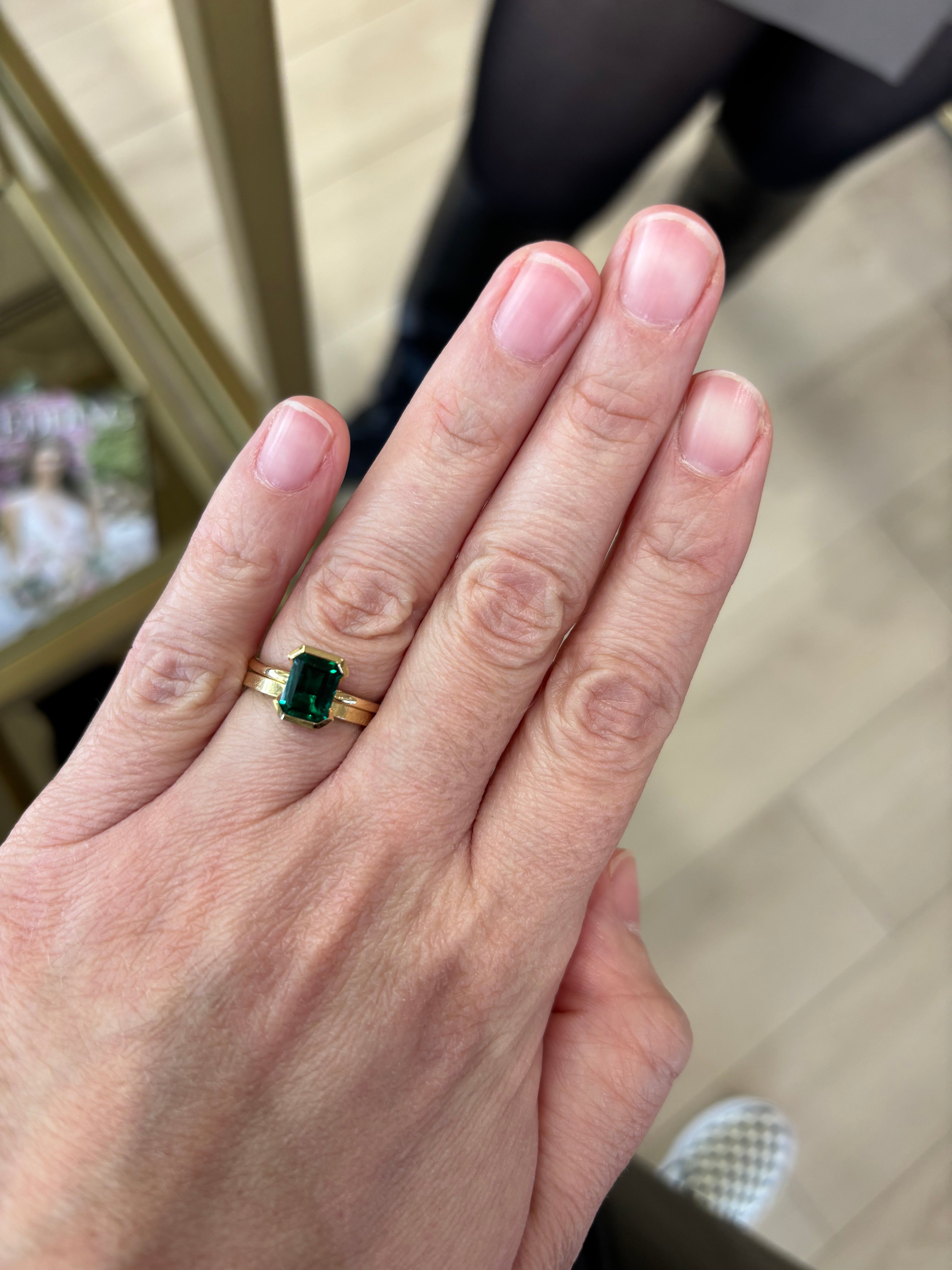 Custom Half Bezel 14K Ring Remaining Balance  for Bri - 2.68 Carat Bluish Green Natural Loose Colombian Emerald-Elongated Emerald