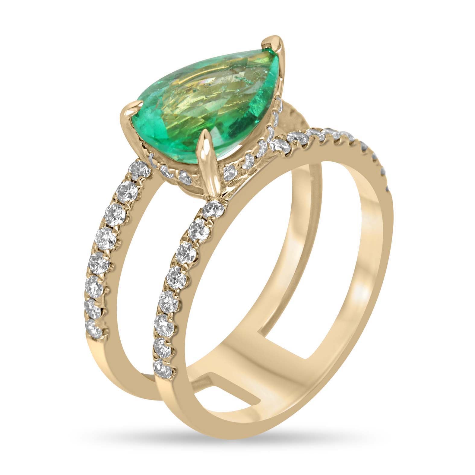 2.29tcw East to West Colombian Emerald Split Shank Diamond Wide Band 18K