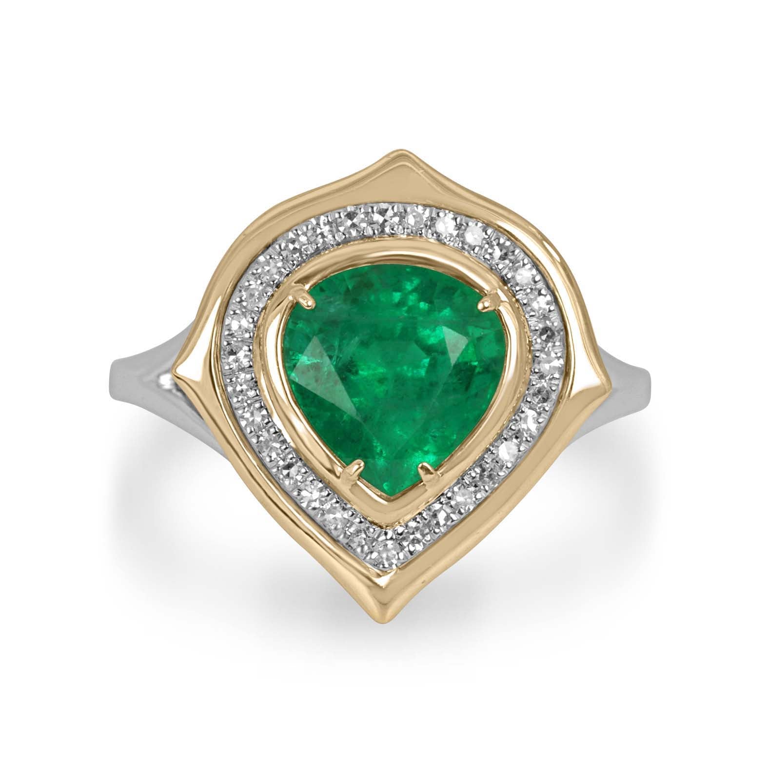 2.19tcw Chunky Natural Pear Emerald & Diamond Halo 14K & Platinum Split Shank Statement Ring