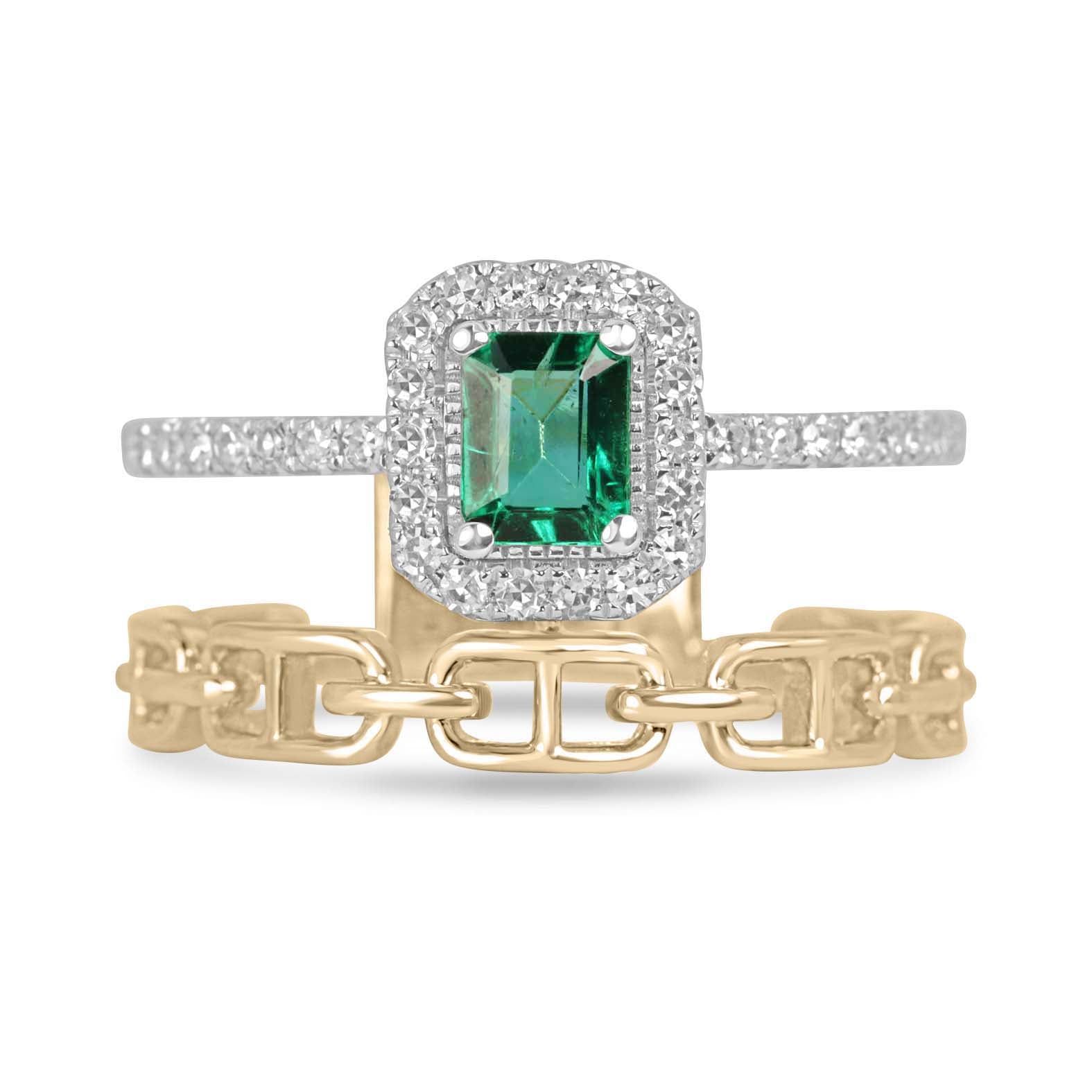 14K Emerald & Diamond Halo Wedding Ring Set