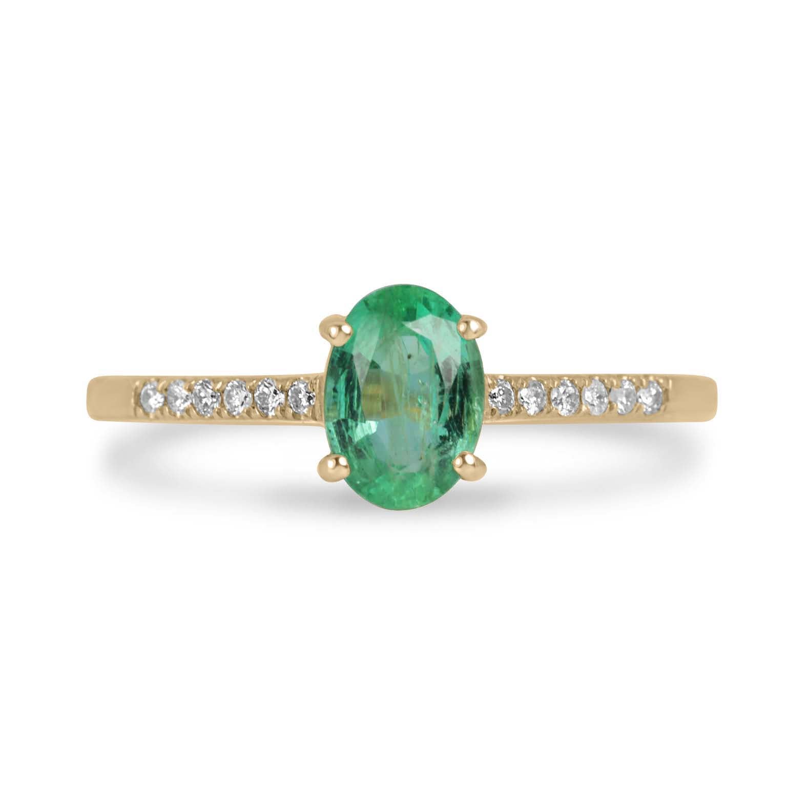 0.91tcw 14K Natural Oval Emerald & Diamond Solitarie with Accents Ring