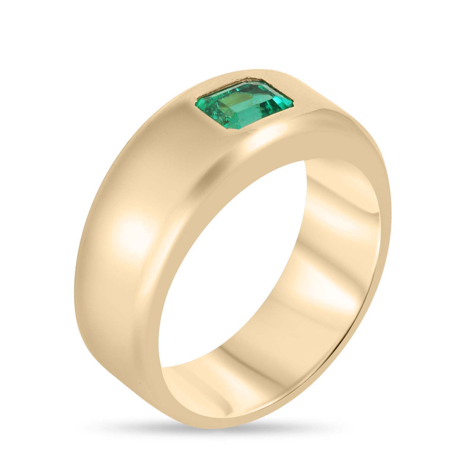 0.94ct 18K AAA Quality Natural Colombian Emerald - Emerald Cut Solitaire Men's Wedding Band Ring