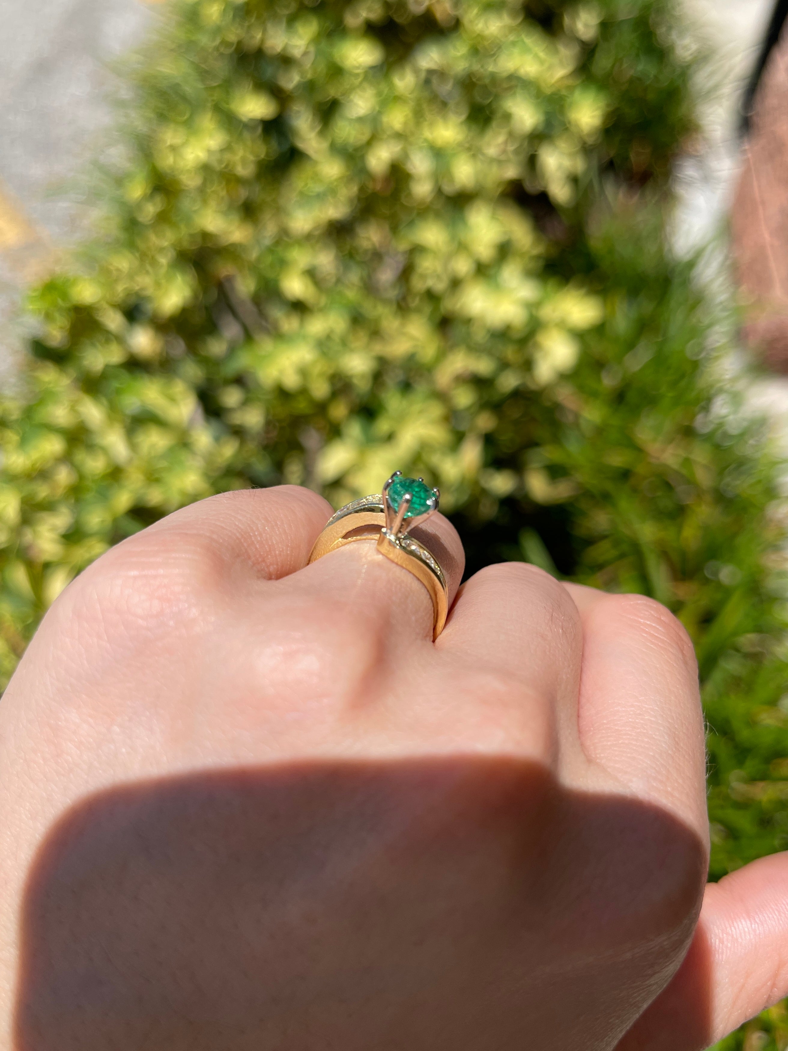 2.52tcw 18K Natural Round Emerald & Baguette Round Diamond Accent Right Hand Ring - JR Colombian Emeralds