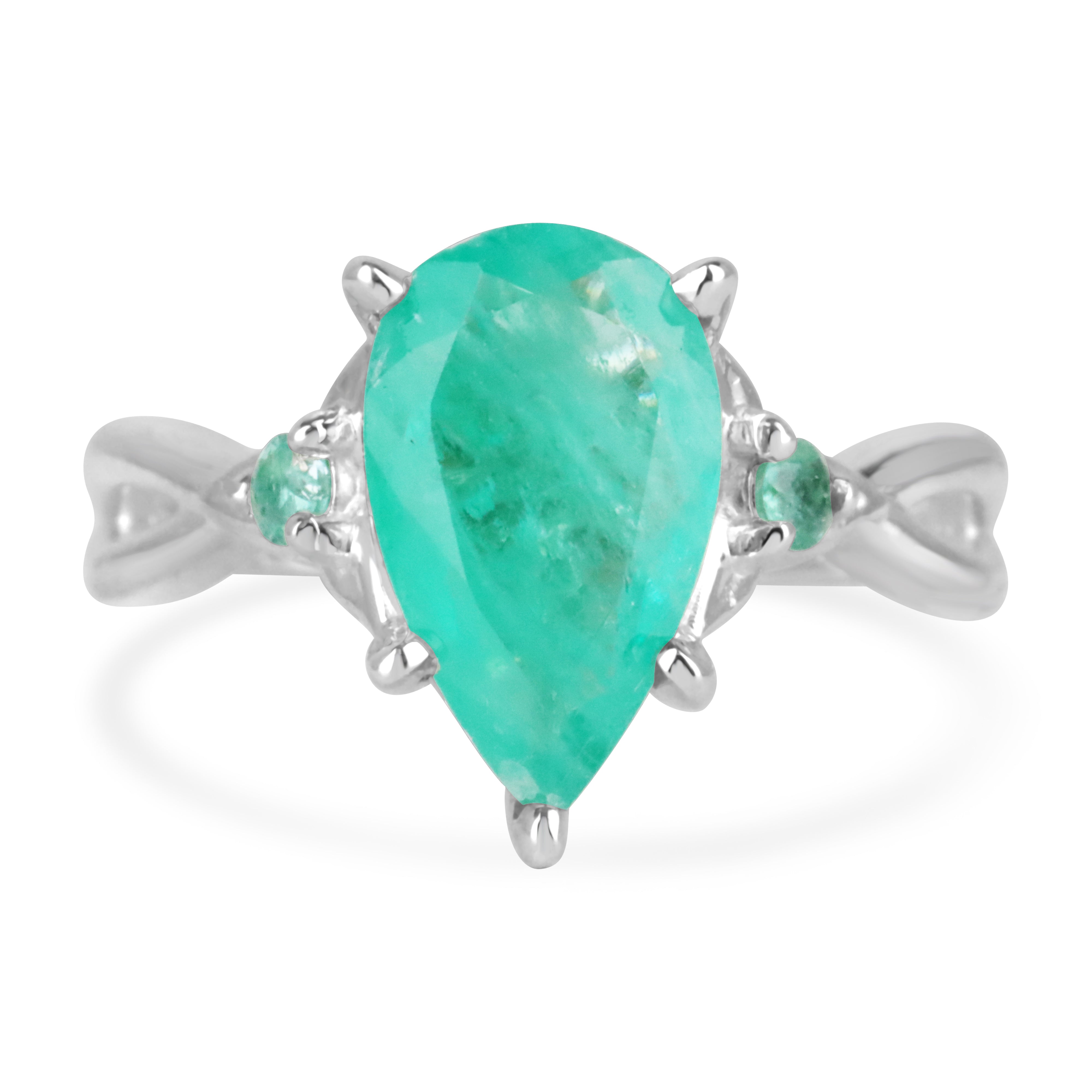 2.32tcw 925 Colombian Emerald Pear Emerald Trilogy Three Stone Ring