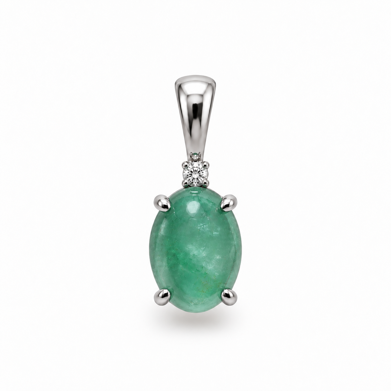 2.24tcw 14K Natural Oval Cabochon Cut Emerald & Diamond Accent Pendant
