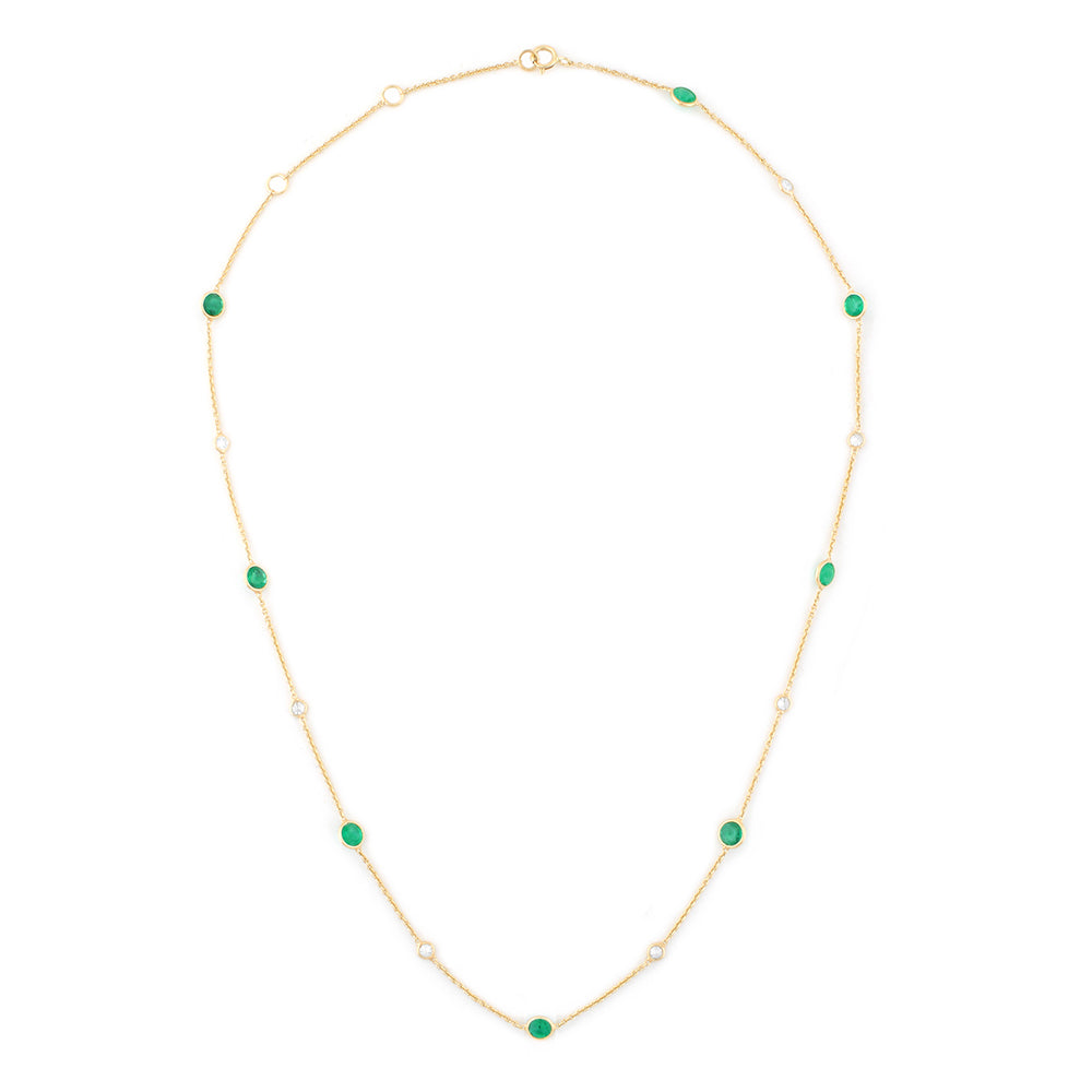 3.77tcw 14K Natural Emerald & Diamond By The Yard Stacking Signature Necklace 18"