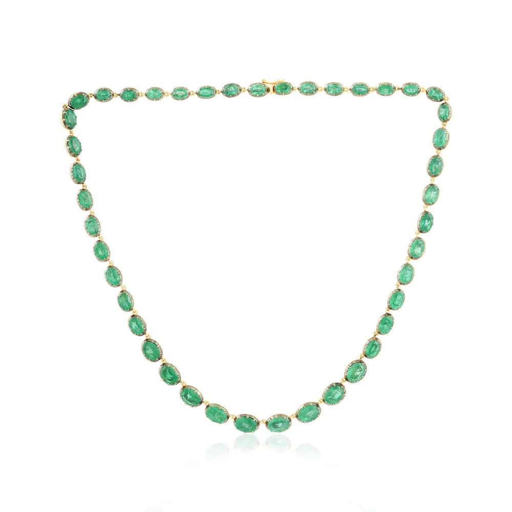 14K gold tennis necklace with 29.58tcw natural oval-cut stones, black rhodium finish, 17-inch length, by JR Colombian Emeralds.