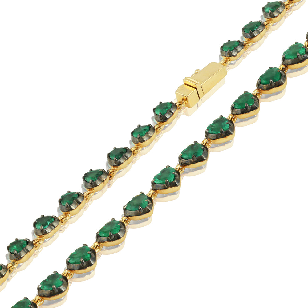 19.66tcw 14K Remarkable Heart Cut Emerald Button Back Gold 17" Tennis Necklace